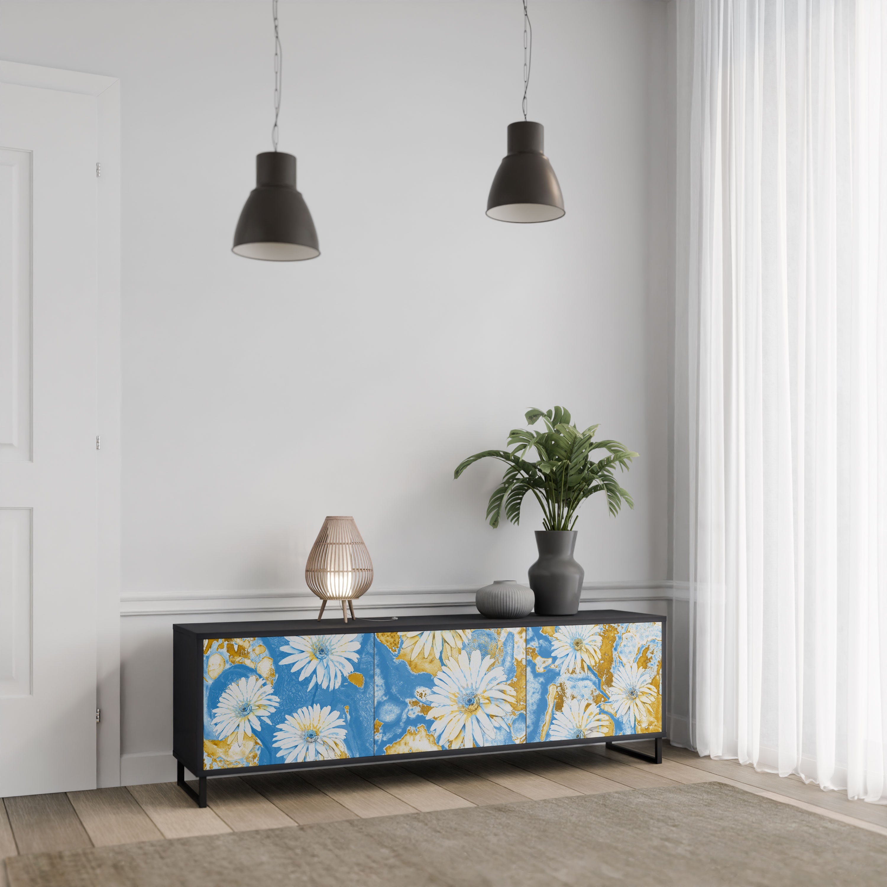 DAISY LUXE Szafka RTV 3-drzwiowa korpus Czarny