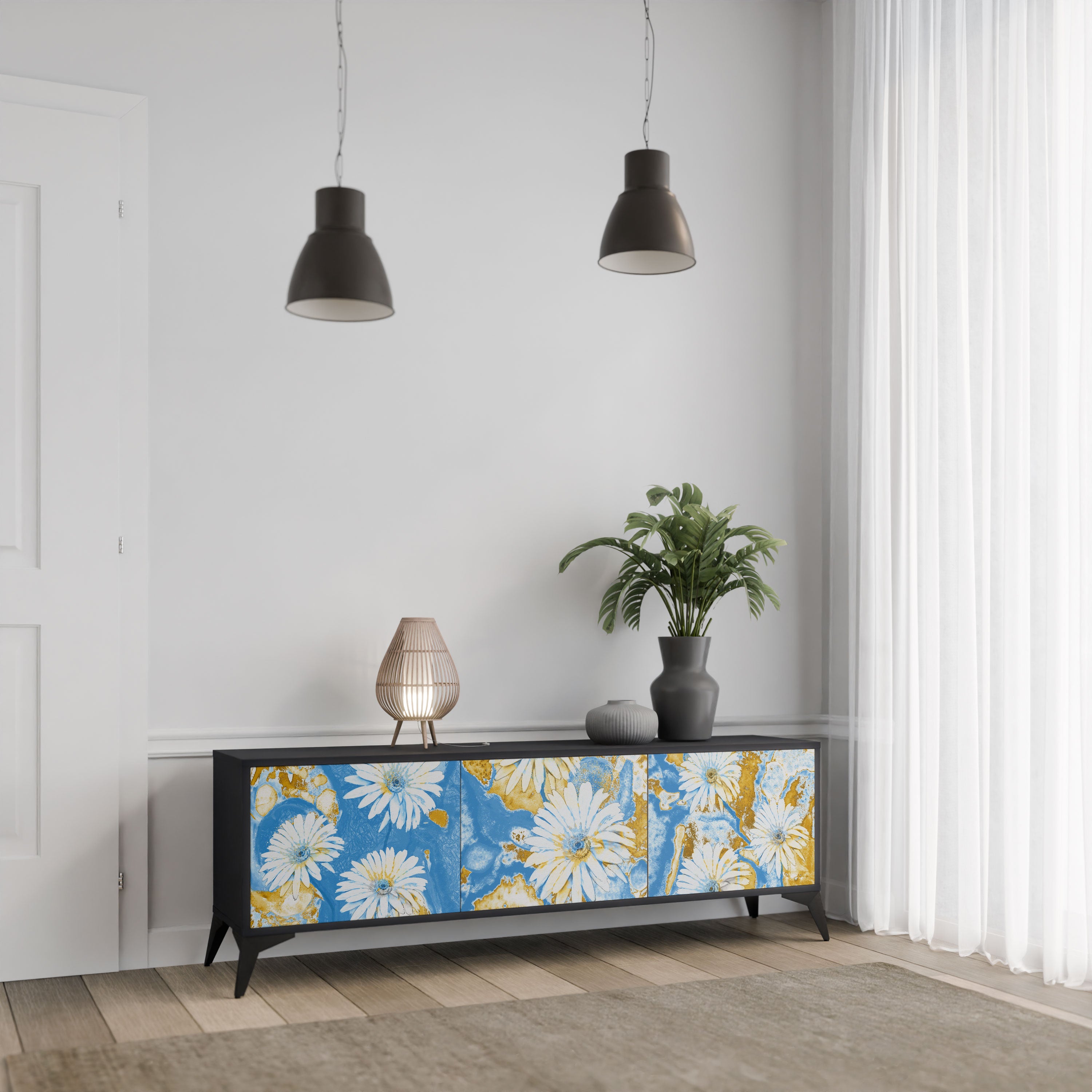 DAISY LUXE Szafka RTV 3-drzwiowa korpus Czarny
