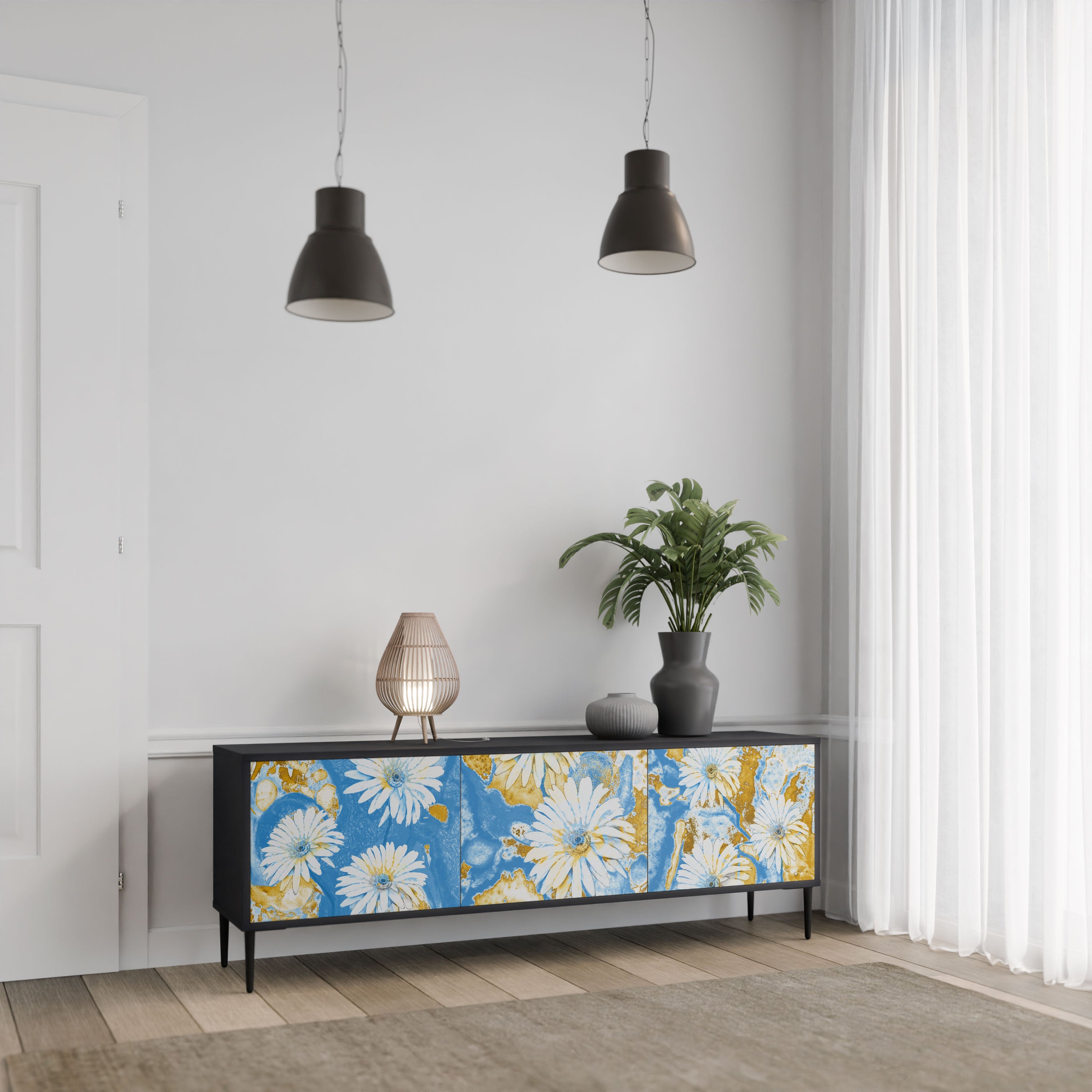 DAISY LUXE Szafka RTV 3-drzwiowa korpus Czarny
