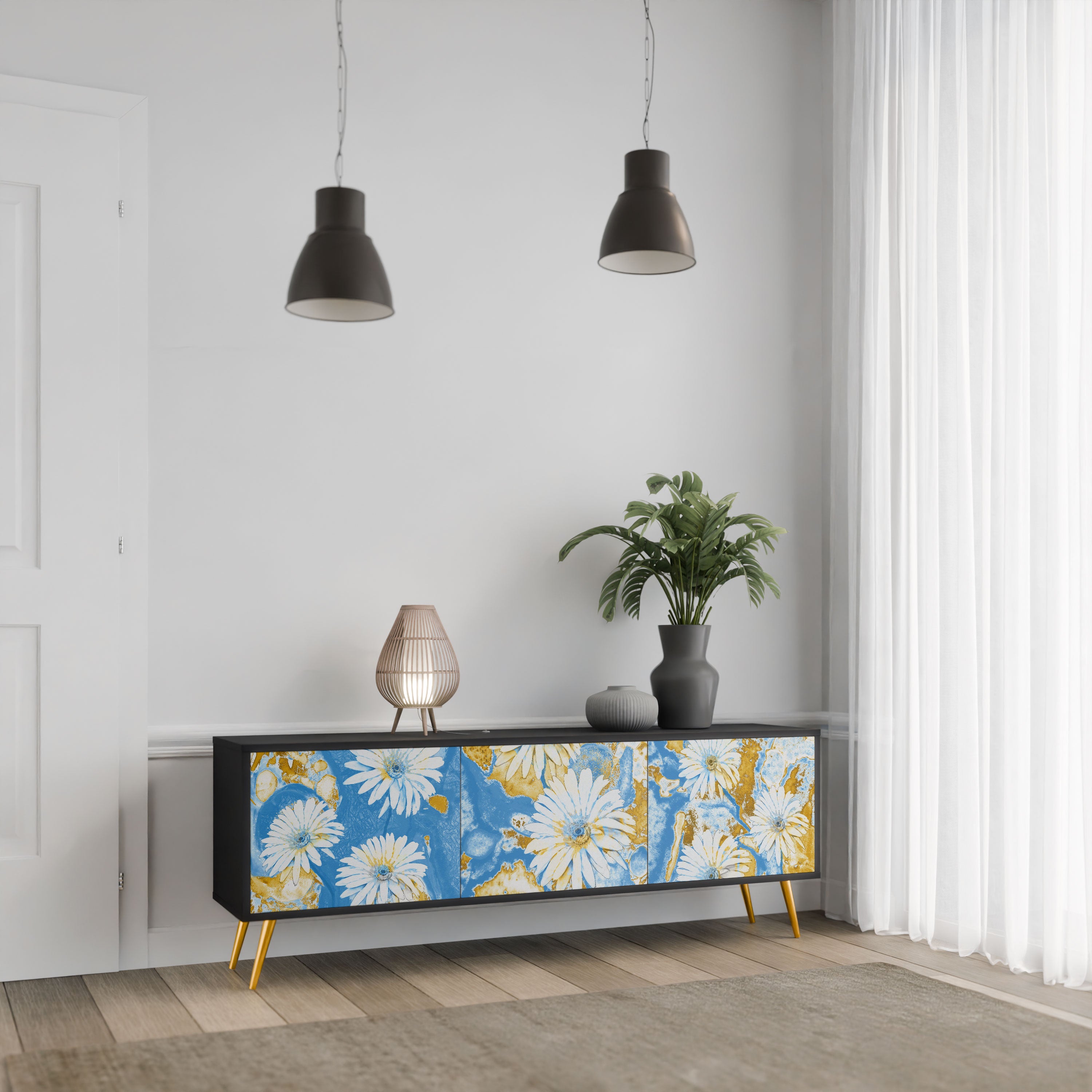 DAISY LUXE Szafka RTV 3-drzwiowa korpus Czarny