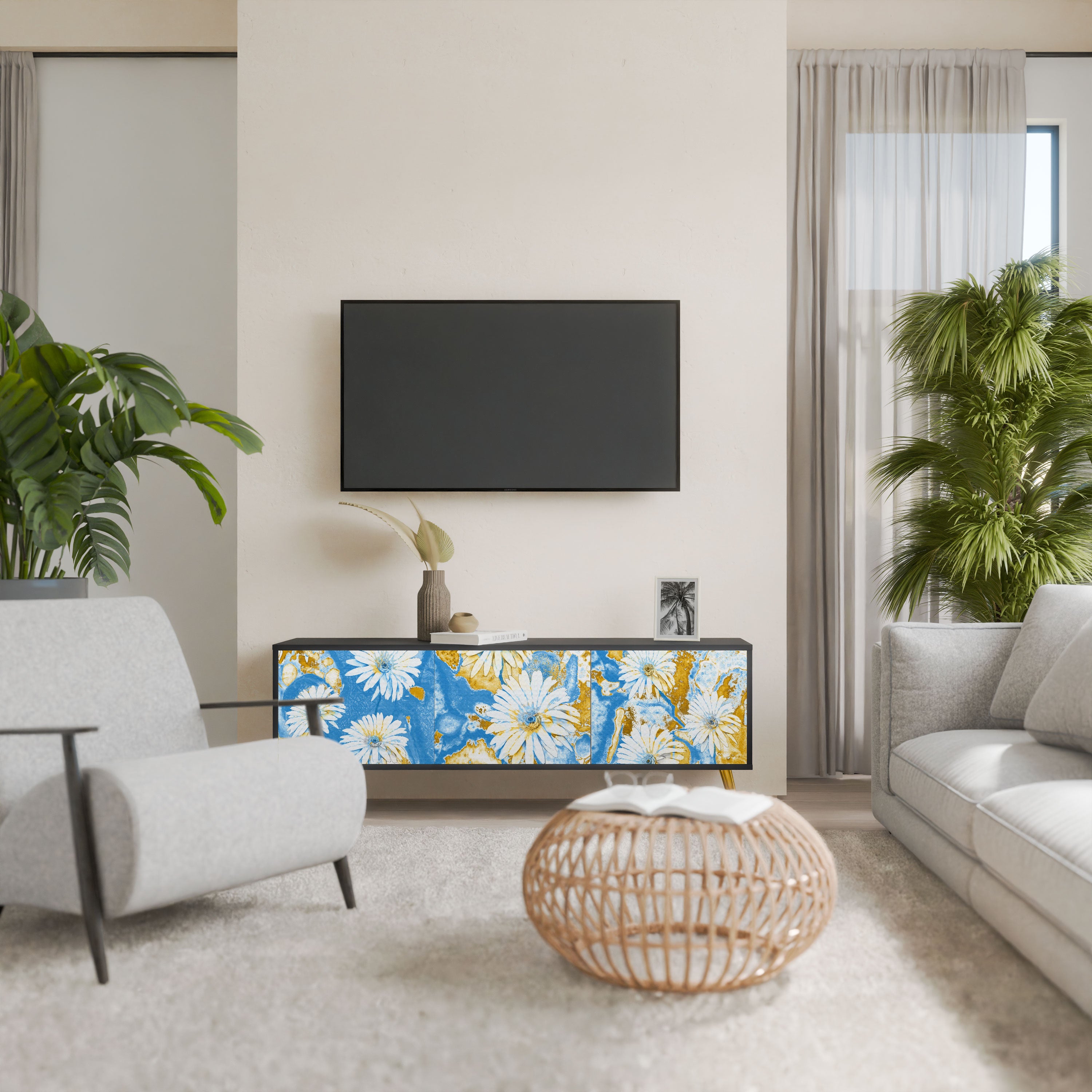 DAISY LUXE Szafka RTV 3-drzwiowa korpus Czarny