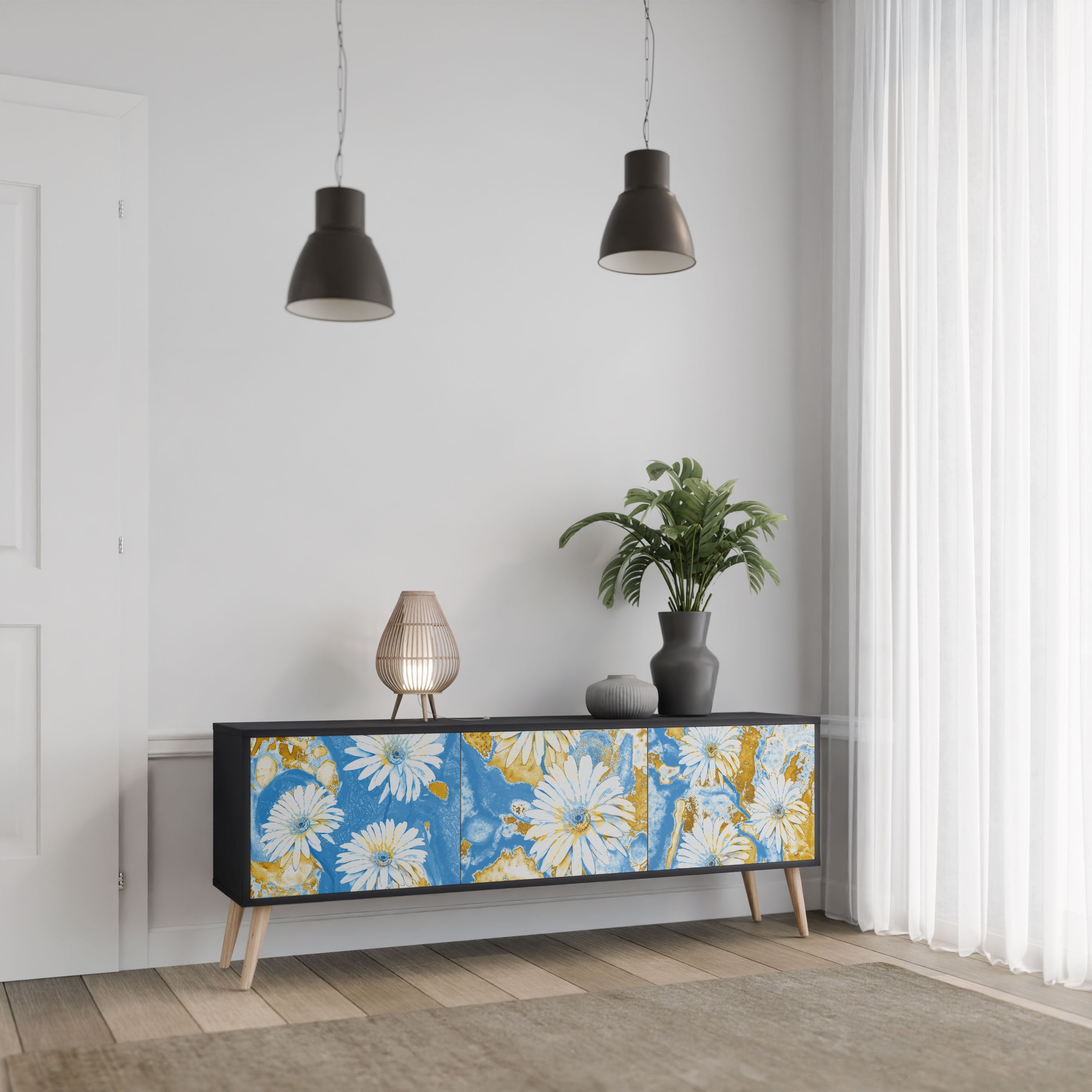 DAISY LUXE Szafka RTV 3-drzwiowa korpus Czarny