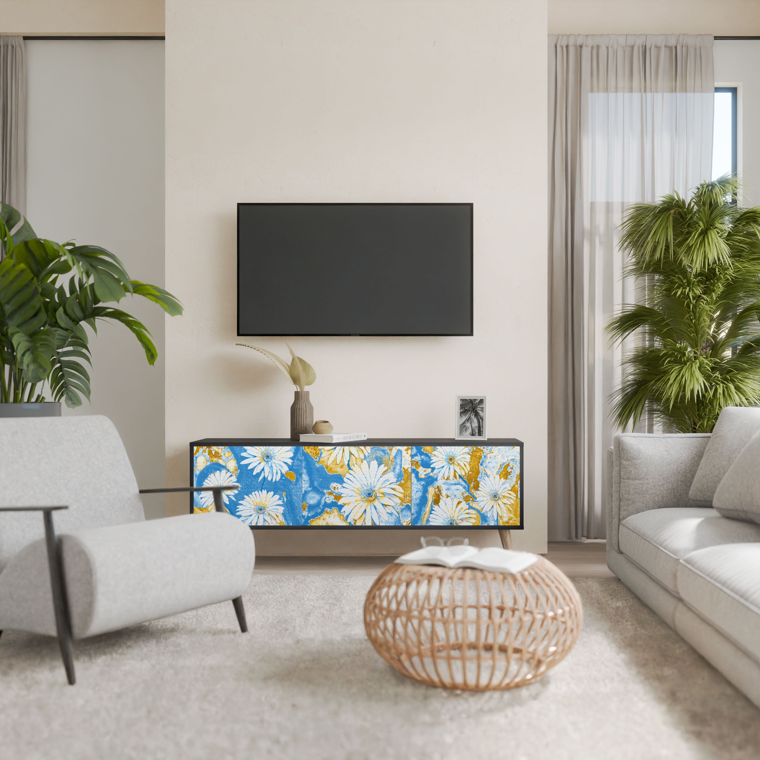 DAISY LUXE Szafka RTV 3-drzwiowa korpus Czarny