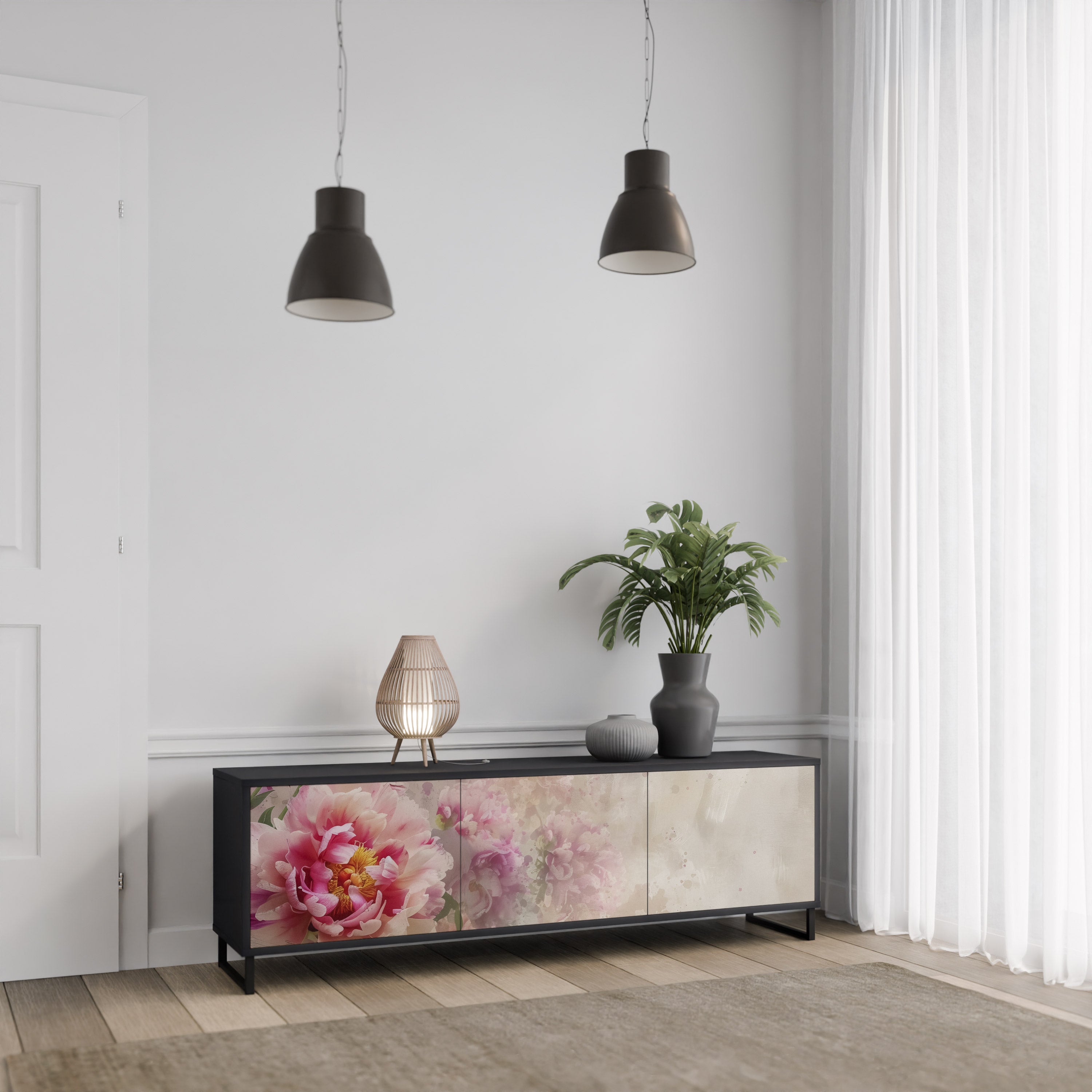 PEONY WHISPER Szafka RTV 3-drzwiowa korpus Czarny