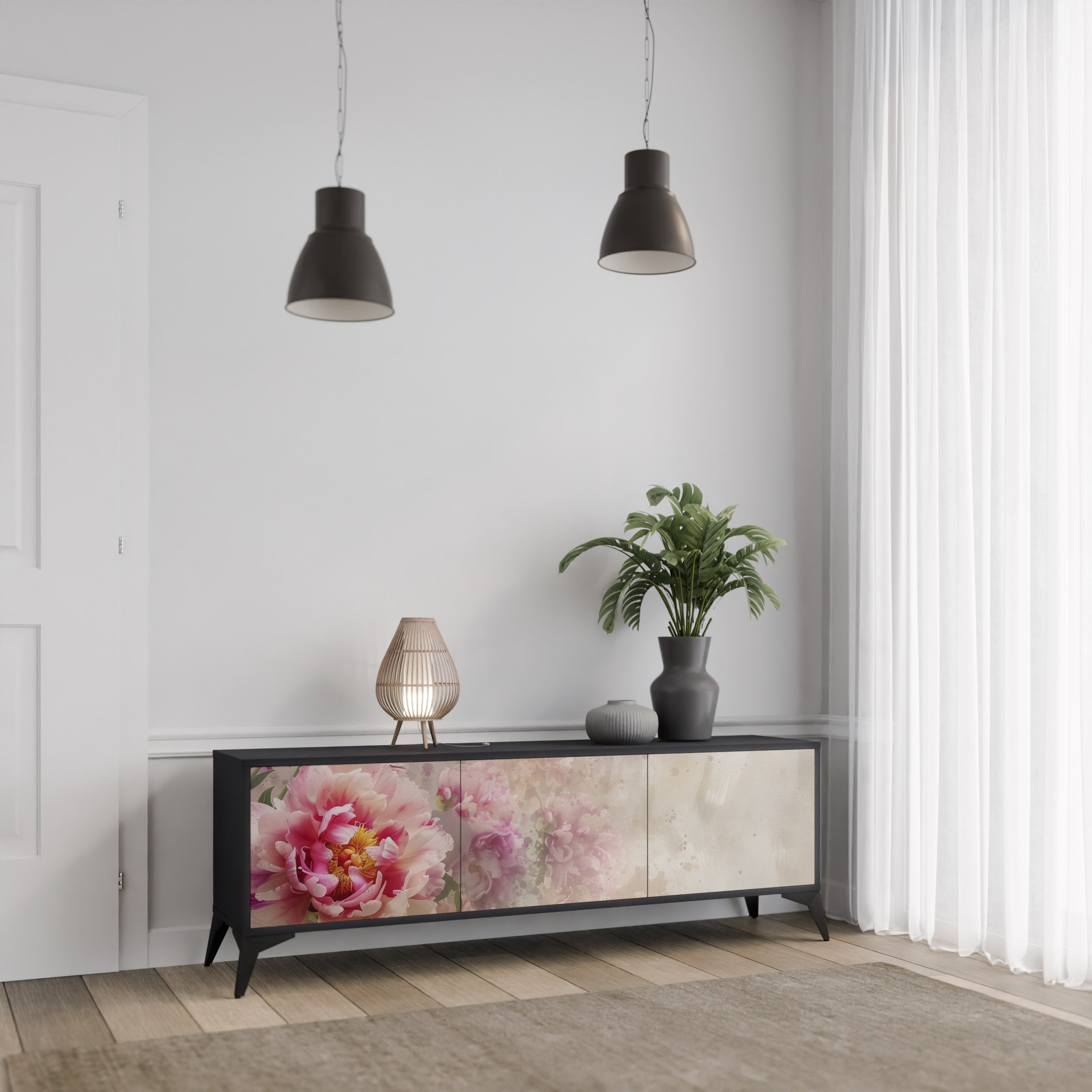 PEONY WHISPER Szafka RTV 3-drzwiowa korpus Czarny