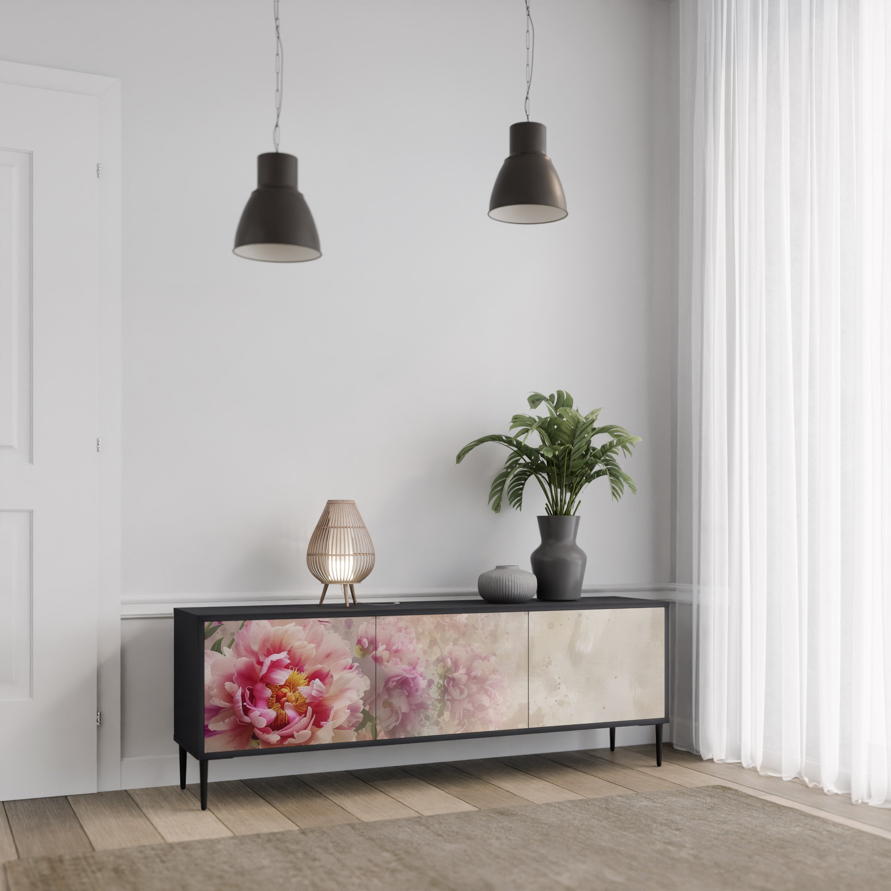 PEONY WHISPER Szafka RTV 3-drzwiowa korpus Czarny