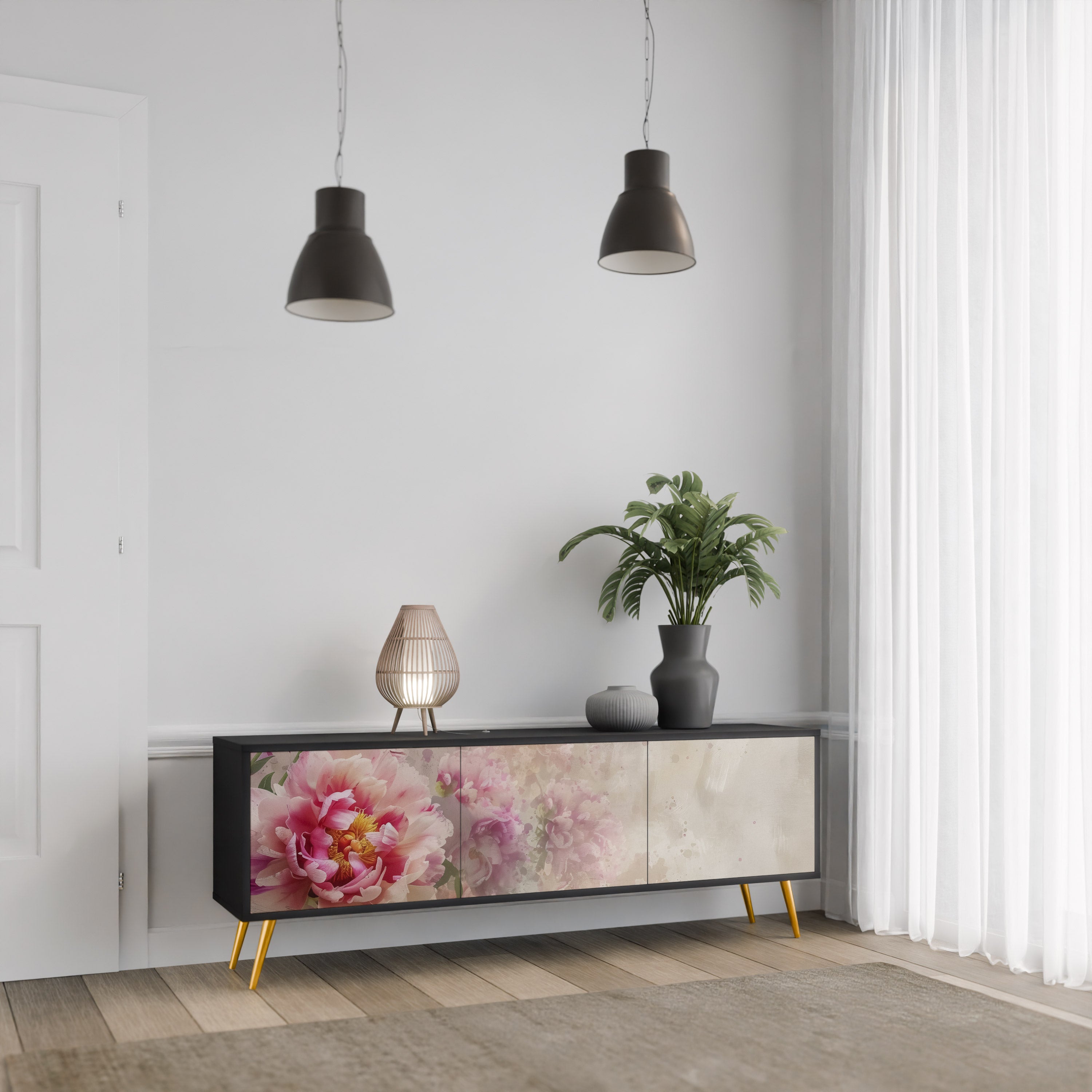 PEONY WHISPER Szafka RTV 3-drzwiowa korpus Czarny