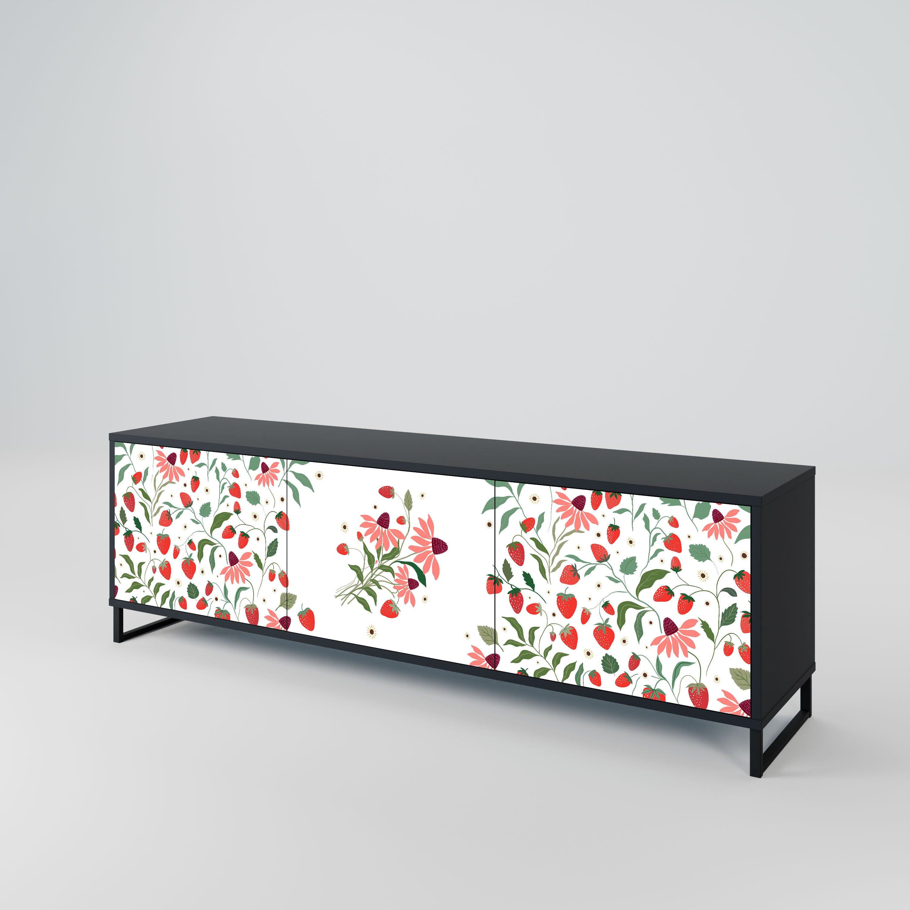 FLOWERS AND STRAWBERRIES Szafka RTV 3-drzwiowa korpus Czarny