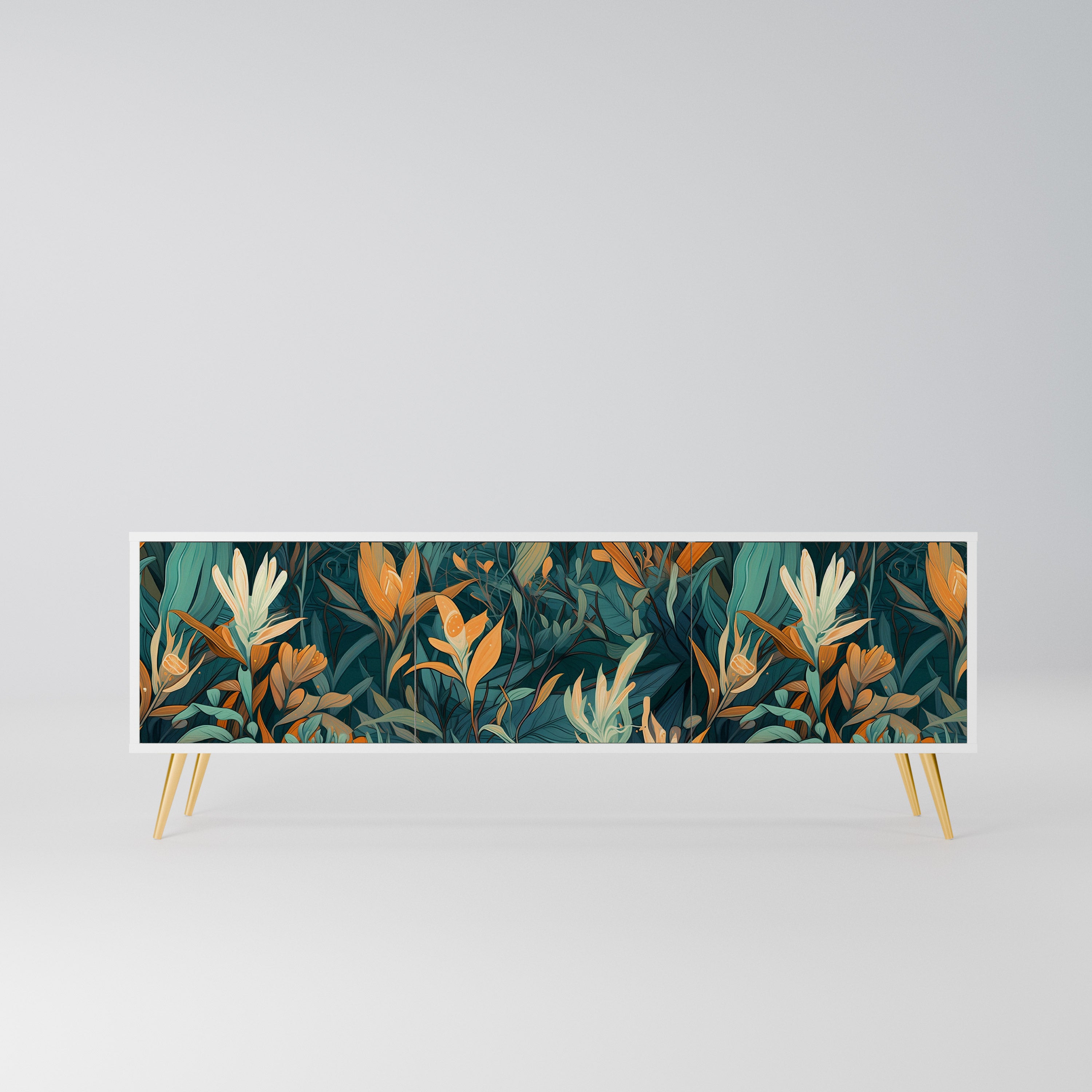 FLORAL SERENITY Szafka RTV 3-drzwiowa korpus Biały
