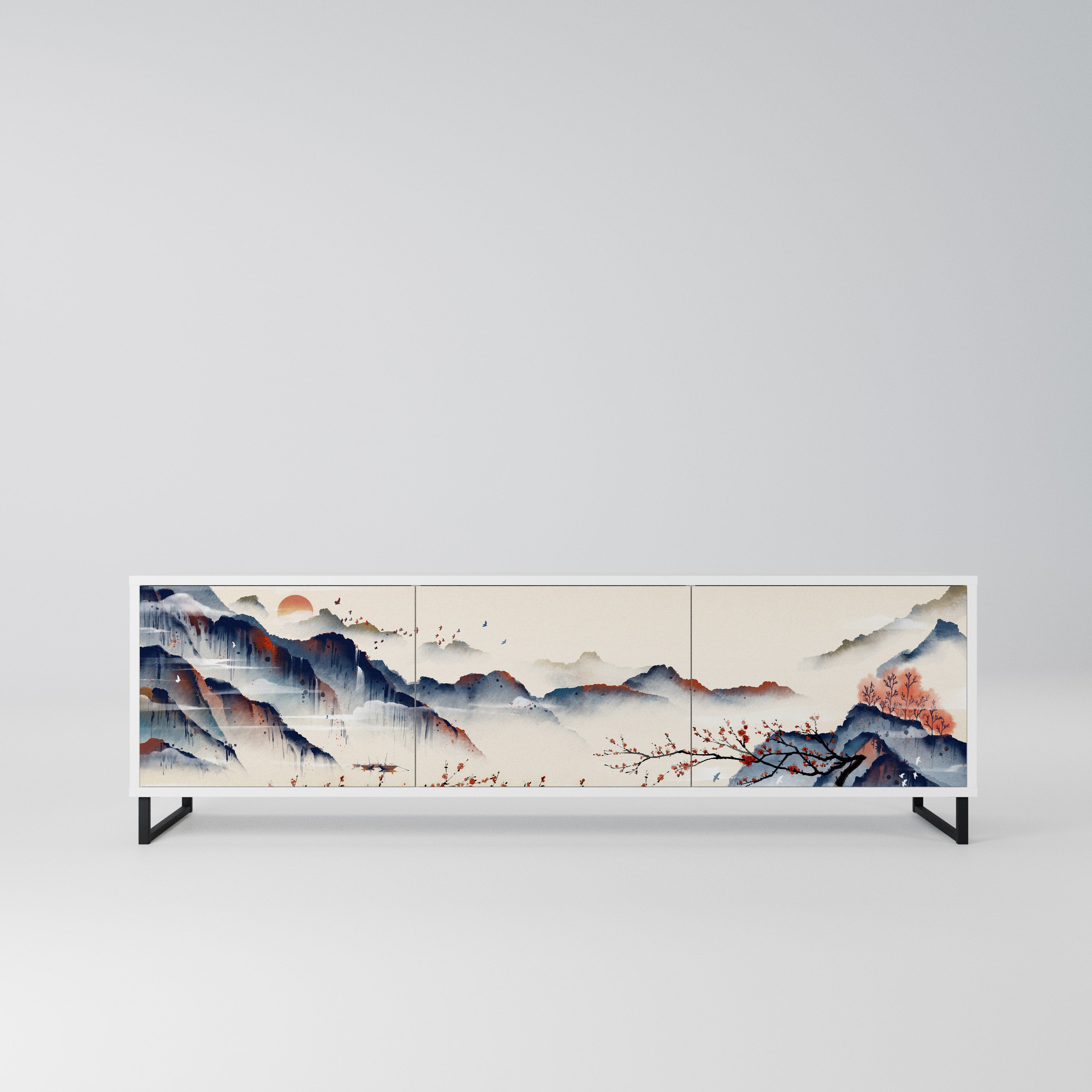 JAPANESE LANDSCAPE Szafka RTV 3-drzwiowa korpus Biały