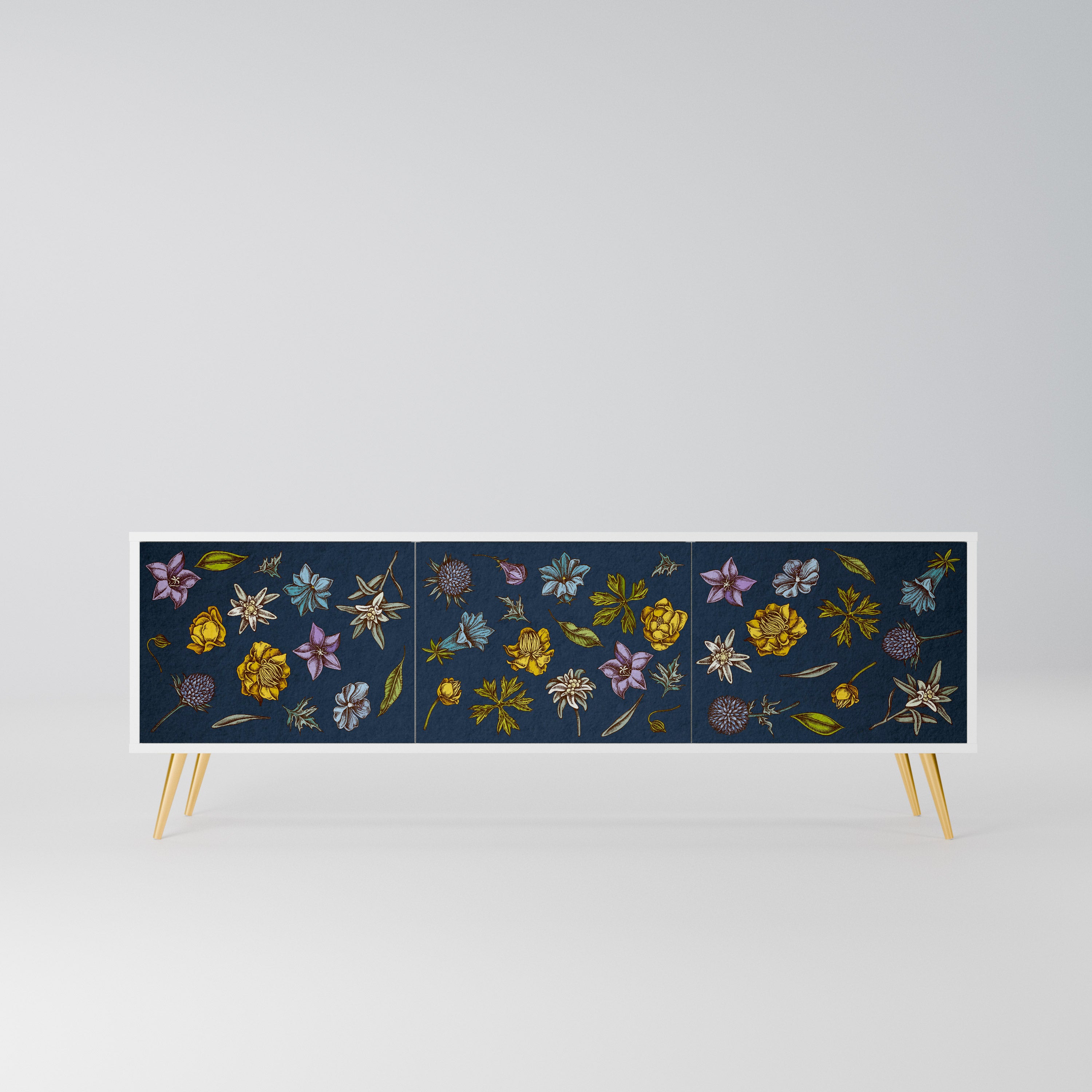 FLOWERS ON NAVY BLUE Szafka RTV 3-drzwiowa korpus Biały