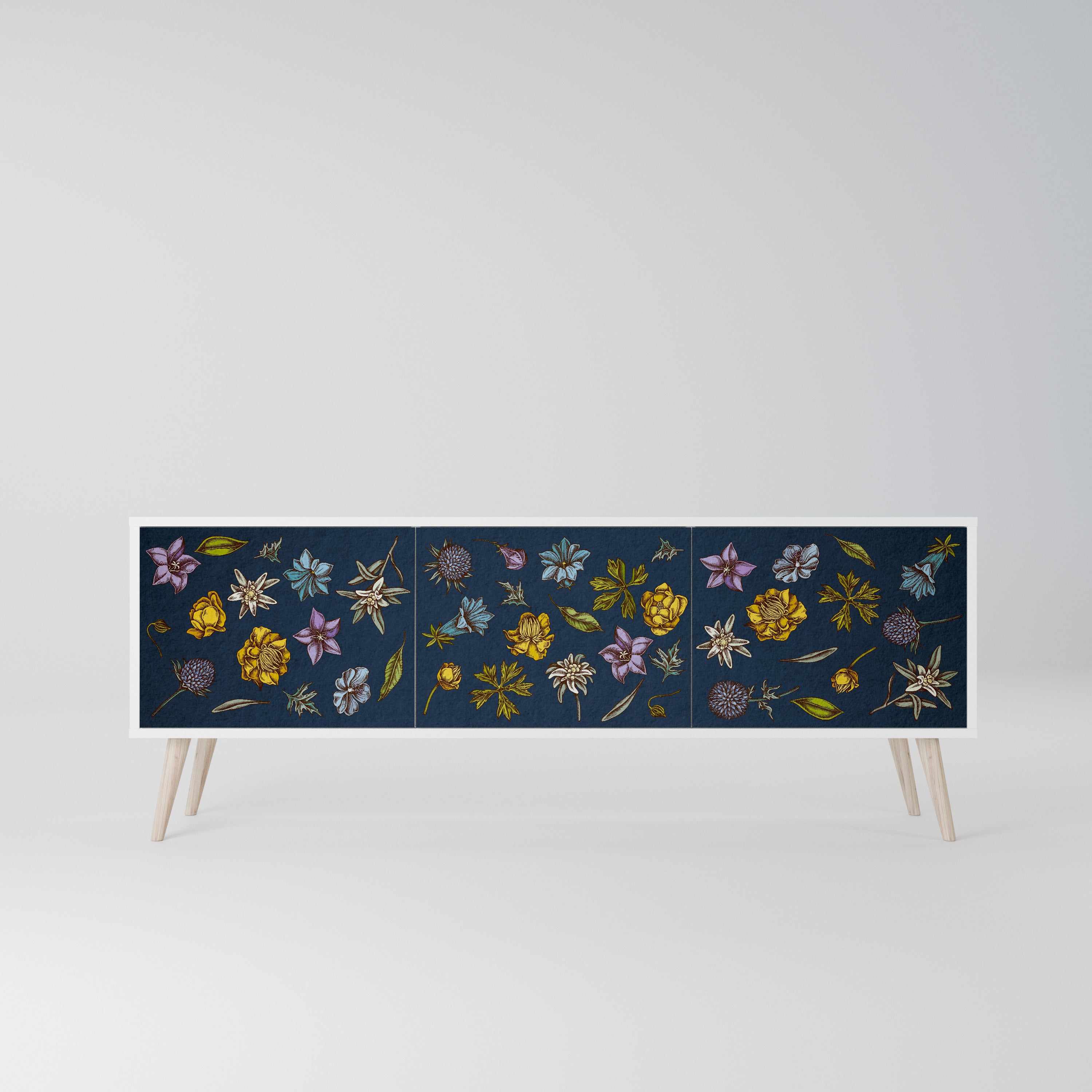 FLOWERS ON NAVY BLUE Szafka RTV 3-drzwiowa korpus Biały