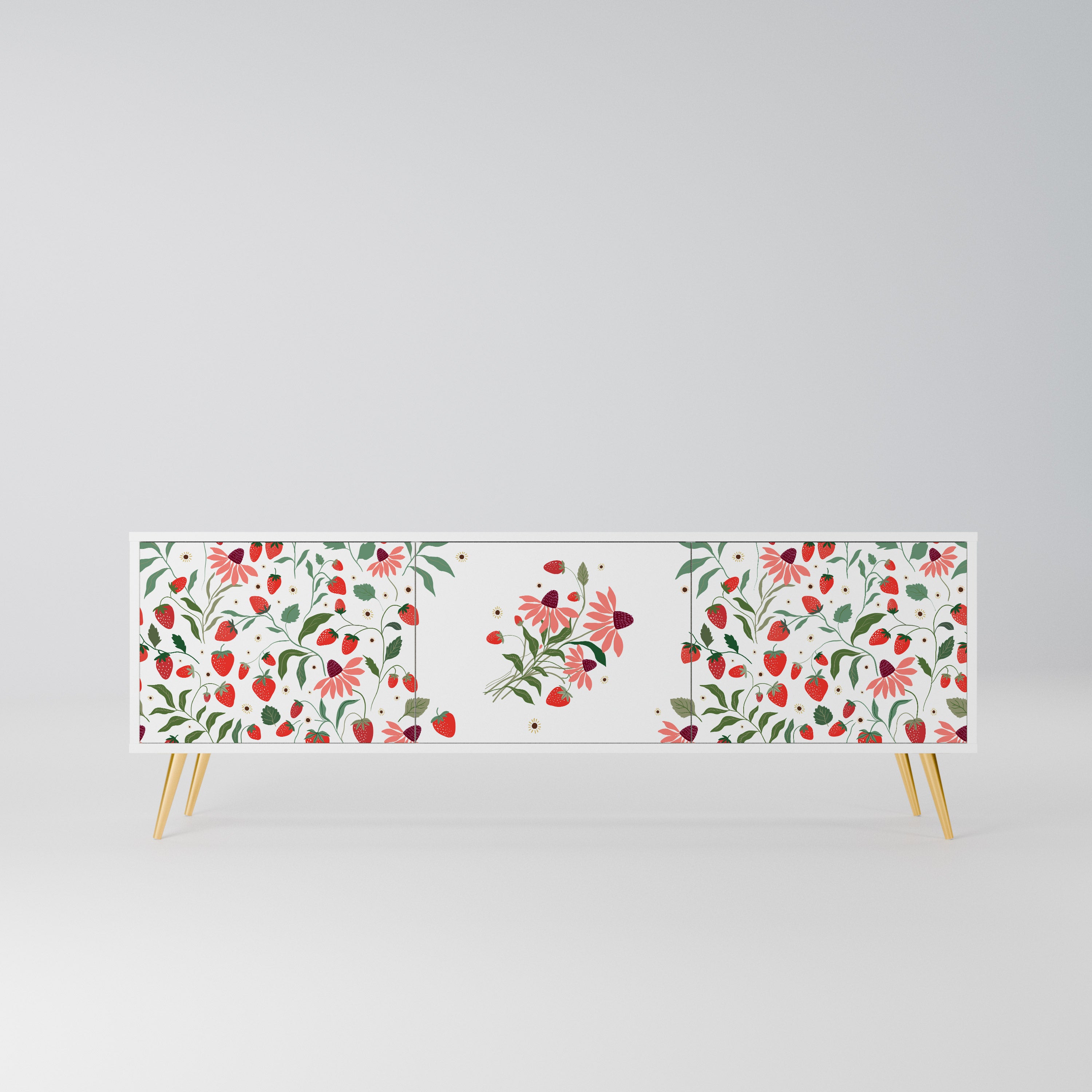 FLOWERS AND STRAWBERRIES Szafka RTV 3-drzwiowa korpus Biały