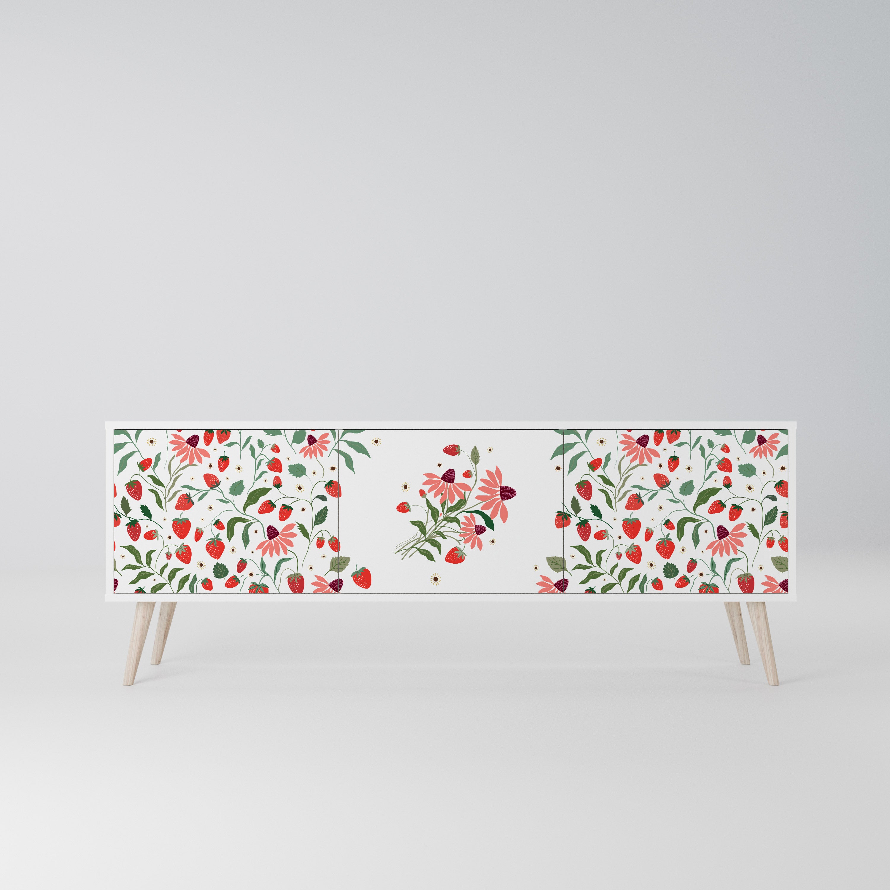 FLOWERS AND STRAWBERRIES Szafka RTV 3-drzwiowa korpus Biały