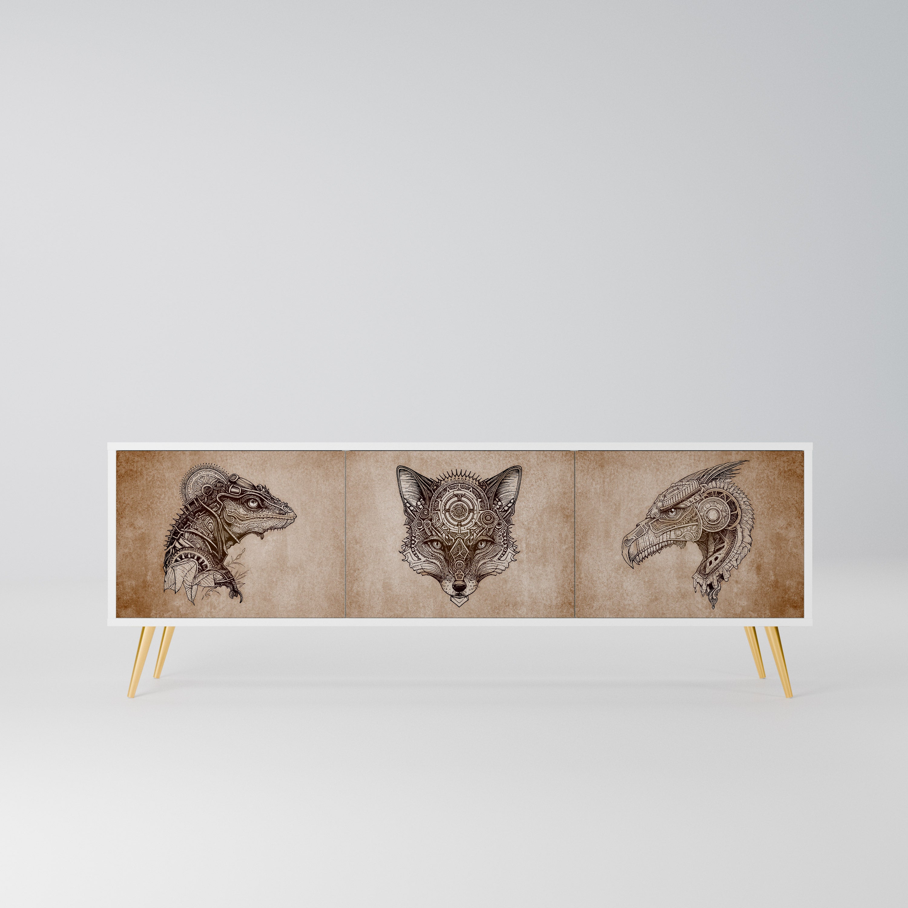 STEAMPUNK CLAN Szafka RTV 3-drzwiowa korpus Biały