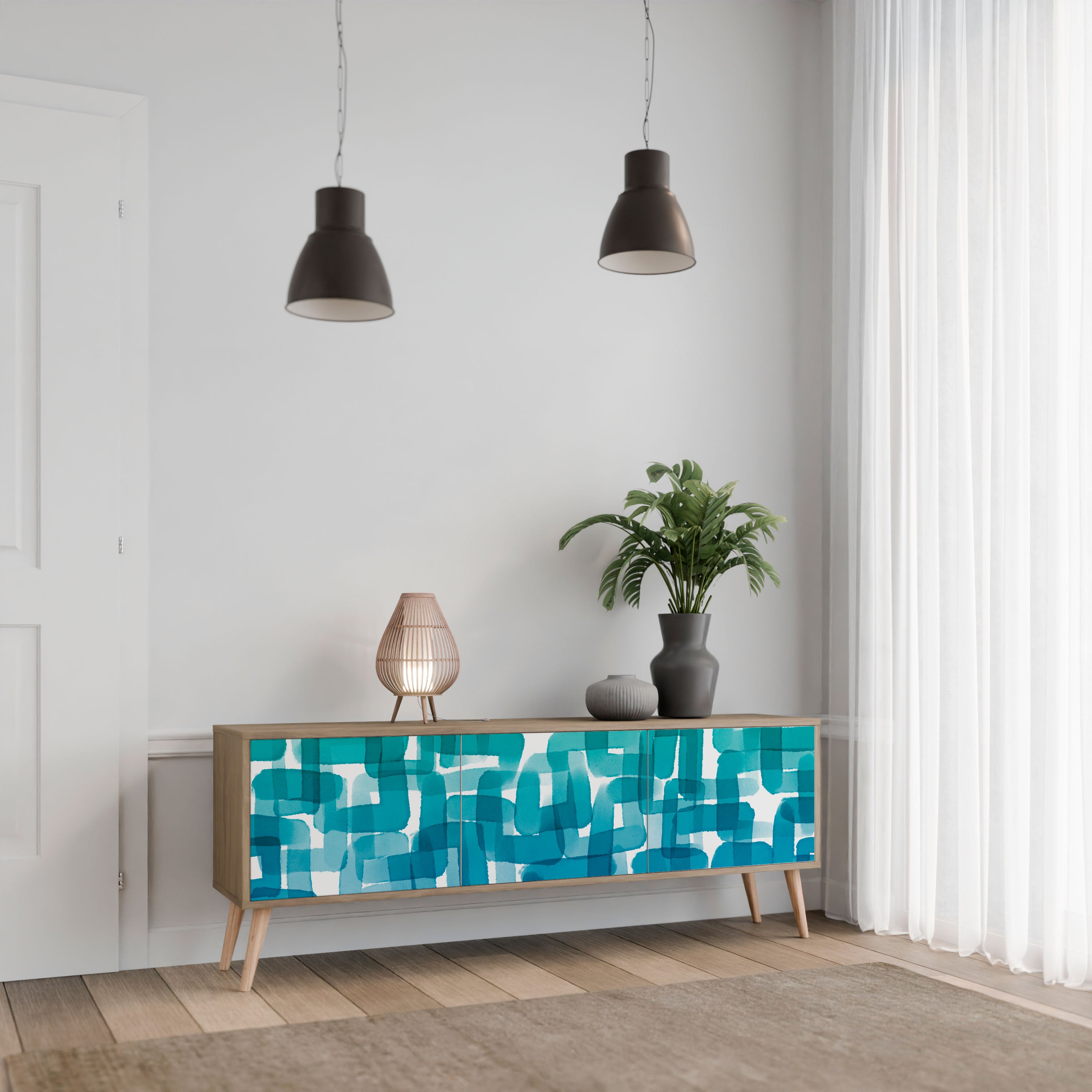 TURQUOISE RECTANGLES Szafka RTV 3-drzwiowa