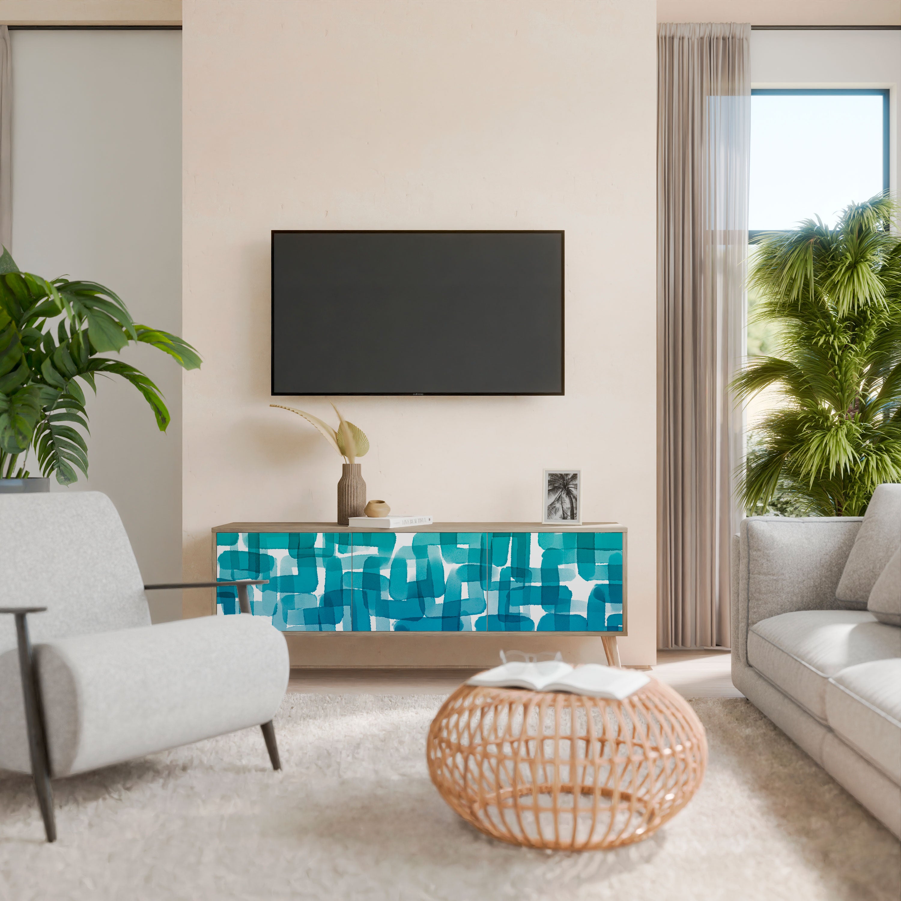 TURQUOISE RECTANGLES Szafka RTV 3-drzwiowa