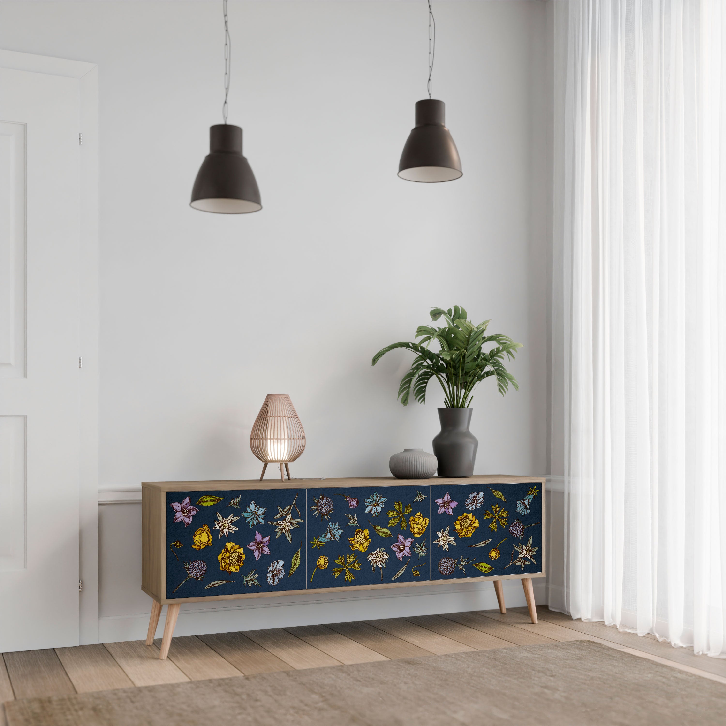 FLOWERS ON NAVY BLUE Szafka RTV 3-drzwiowa