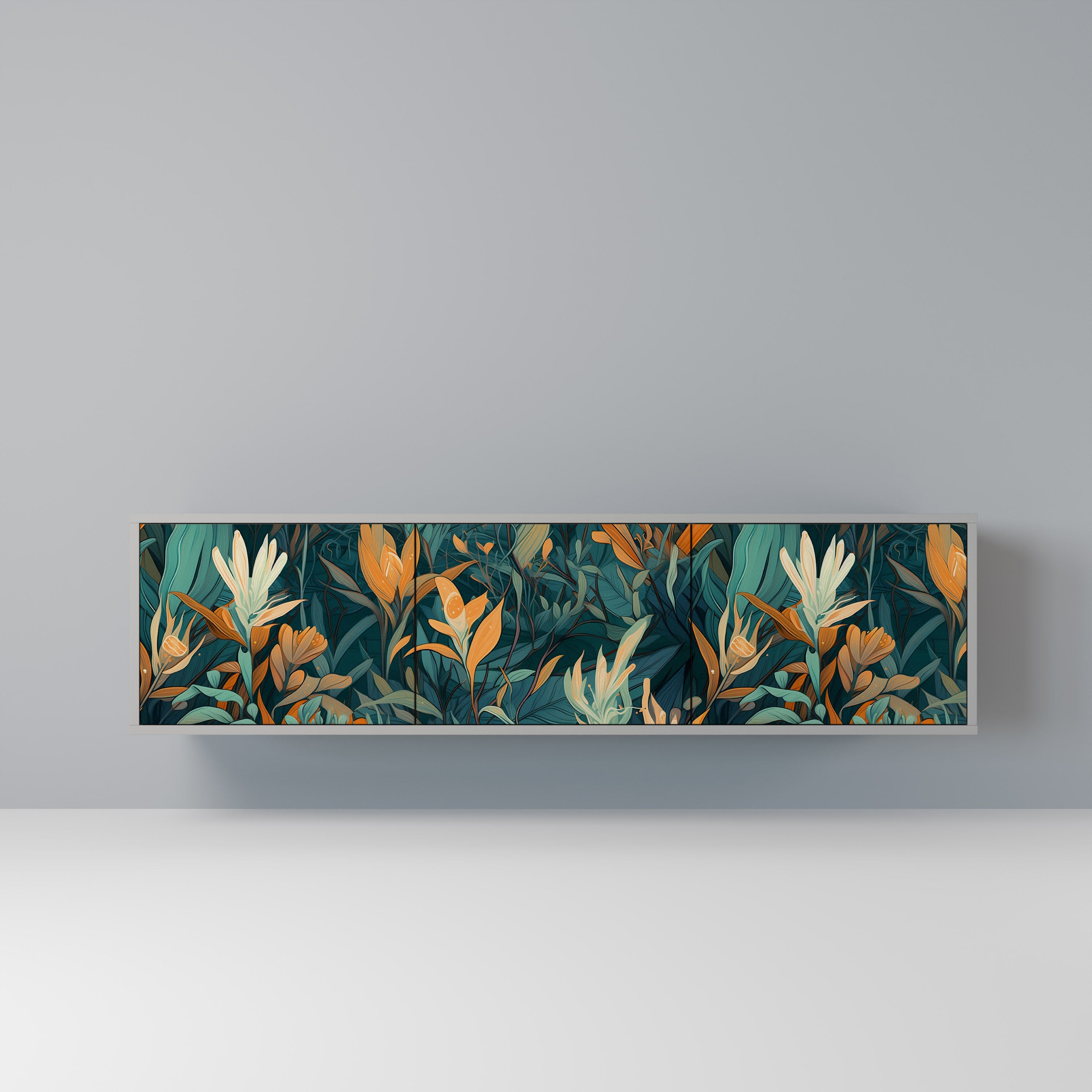 FLORAL SERENITY Szafka RTV 3-drzwiowa korpus Szary