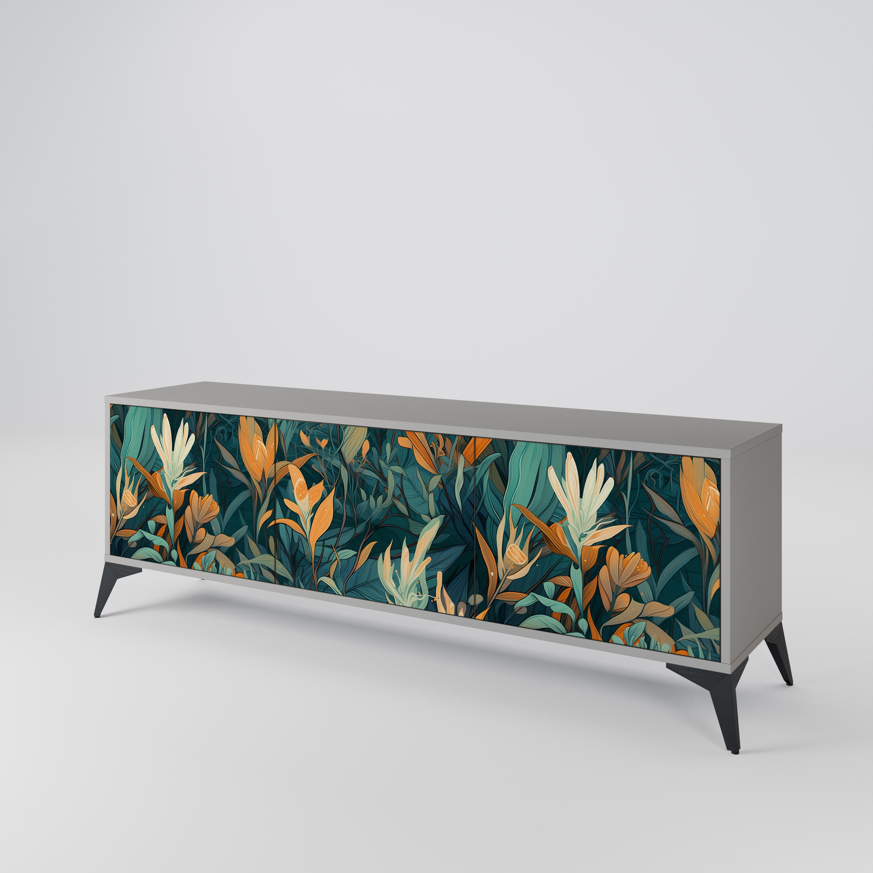 FLORAL SERENITY Szafka RTV 3-drzwiowa korpus Szary
