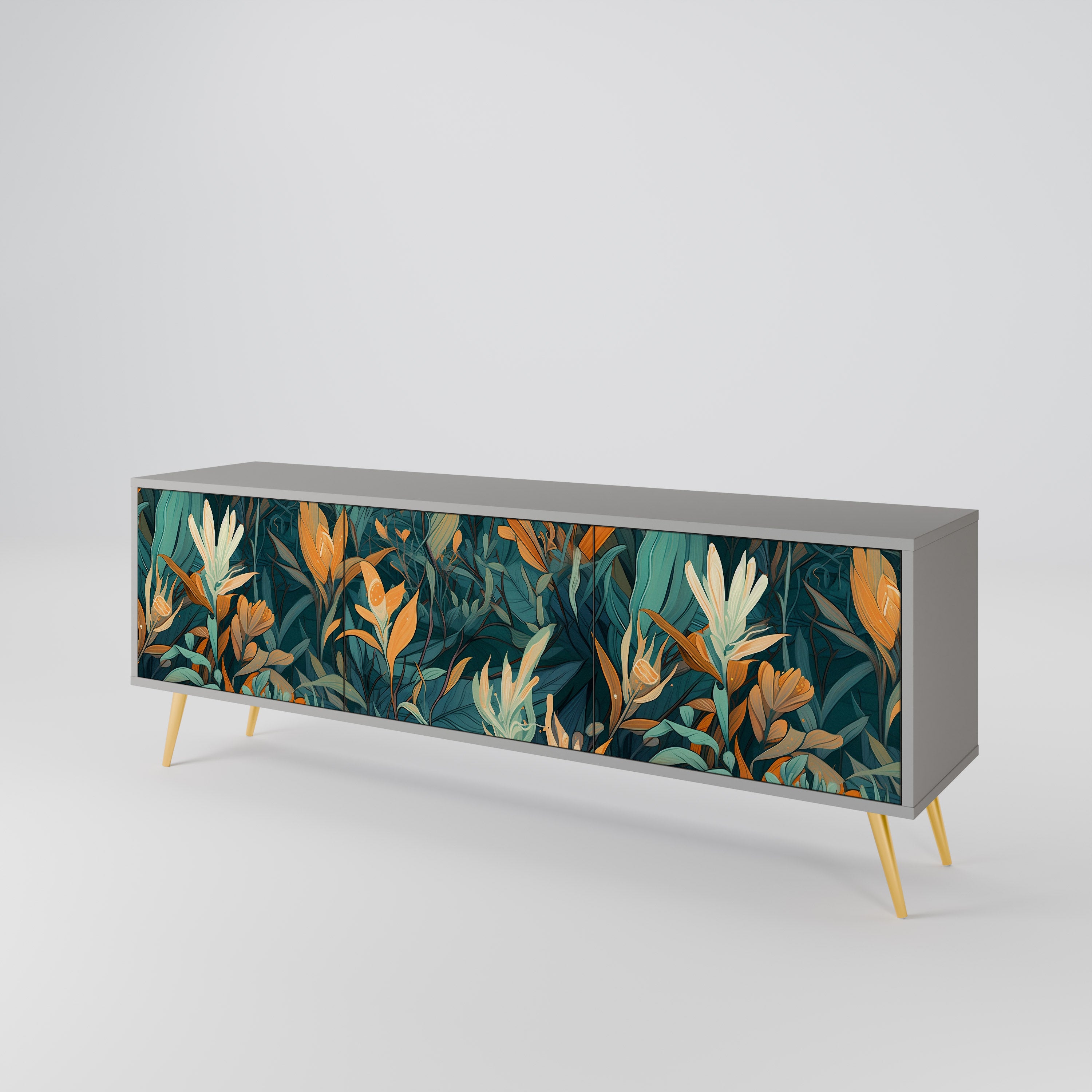 FLORAL SERENITY Szafka RTV 3-drzwiowa korpus Szary