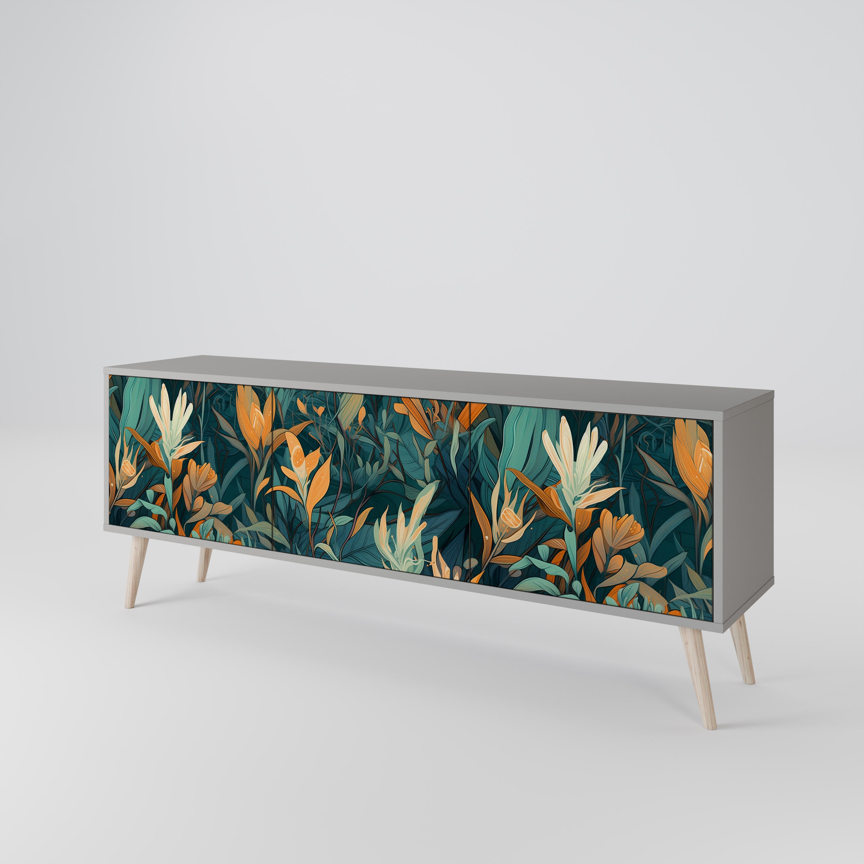 FLORAL SERENITY Szafka RTV 3-drzwiowa korpus Szary