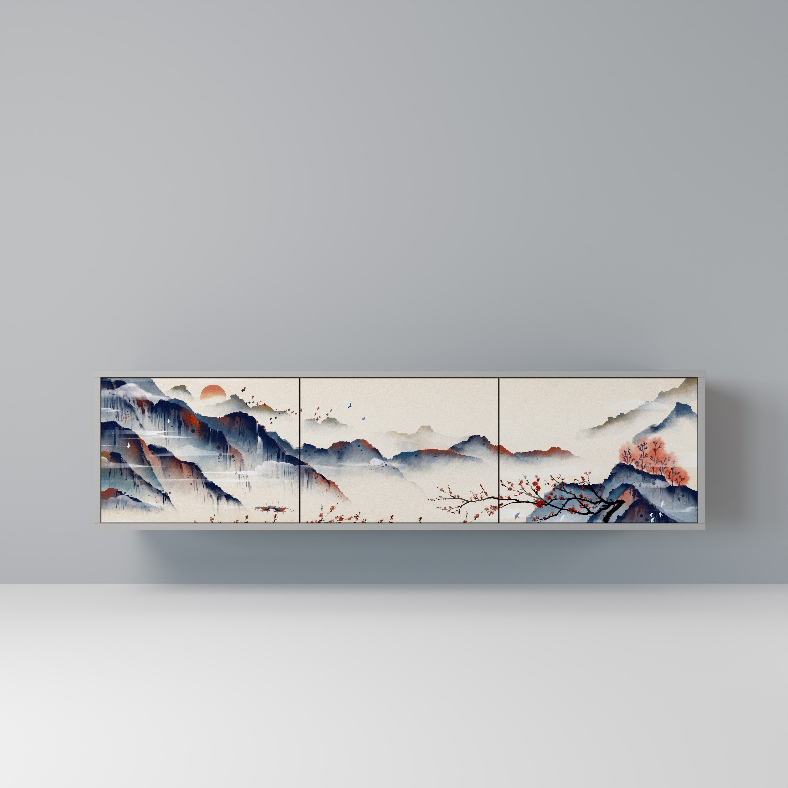 JAPANESE LANDSCAPE Szafka RTV 3-drzwiowa korpus Szary