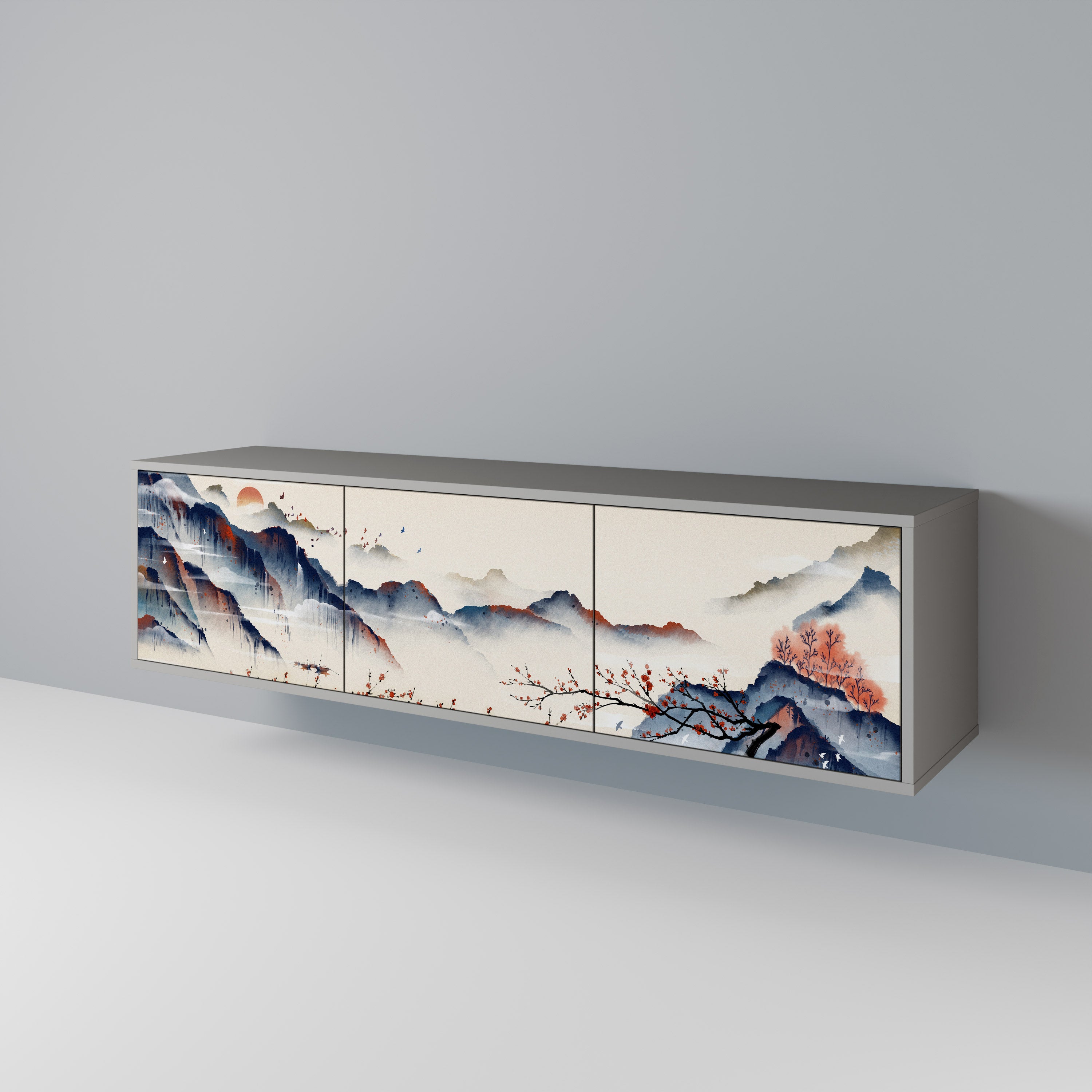 JAPANESE LANDSCAPE Szafka RTV 3-drzwiowa korpus Szary