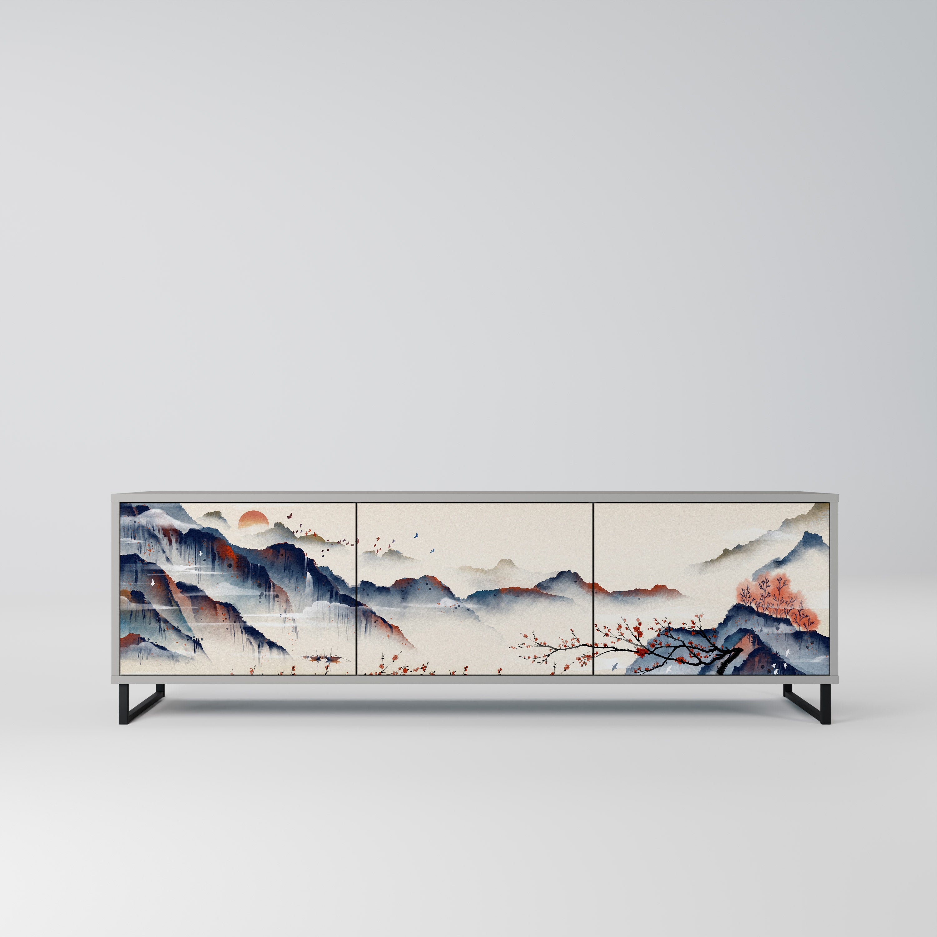 JAPANESE LANDSCAPE Szafka RTV 3-drzwiowa korpus Szary