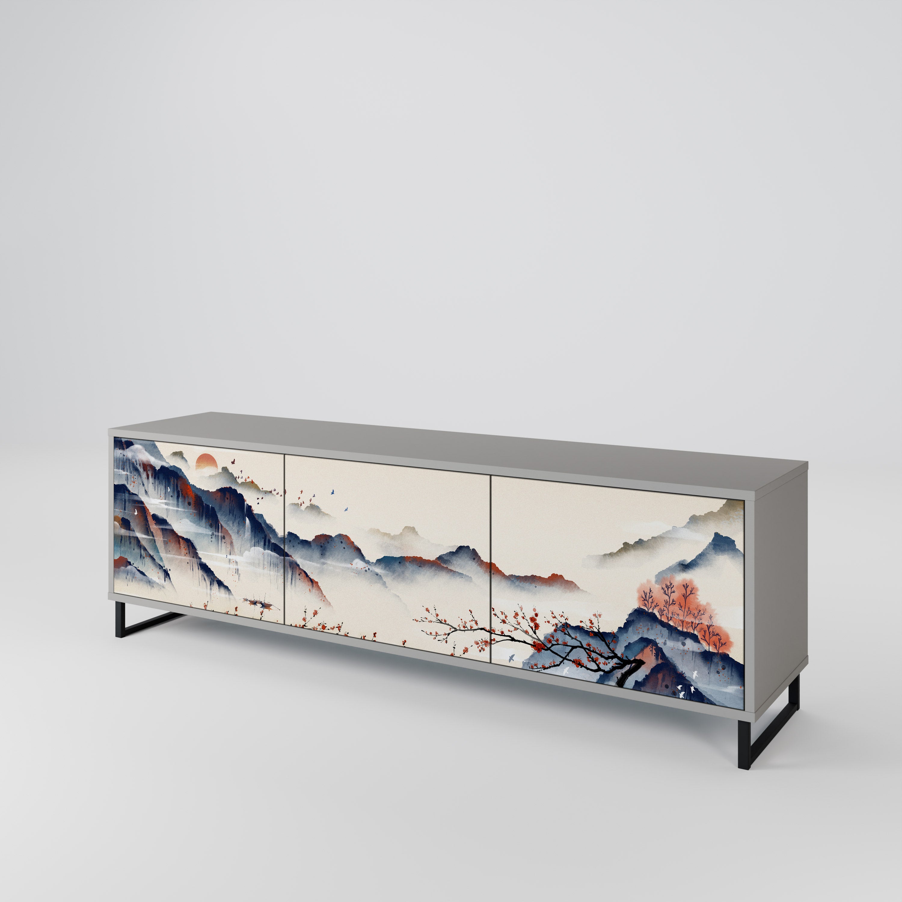JAPANESE LANDSCAPE Szafka RTV 3-drzwiowa korpus Szary