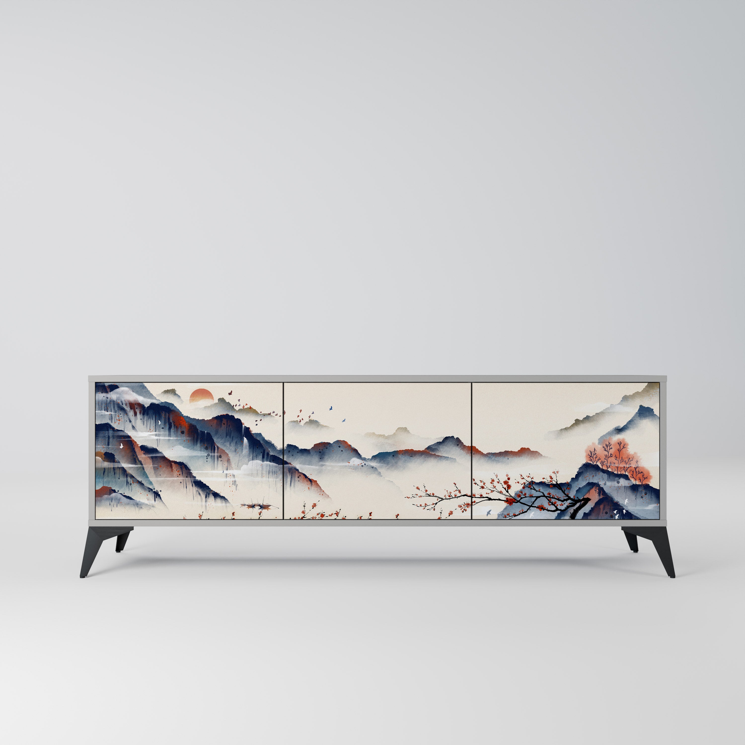 JAPANESE LANDSCAPE Szafka RTV 3-drzwiowa korpus Szary