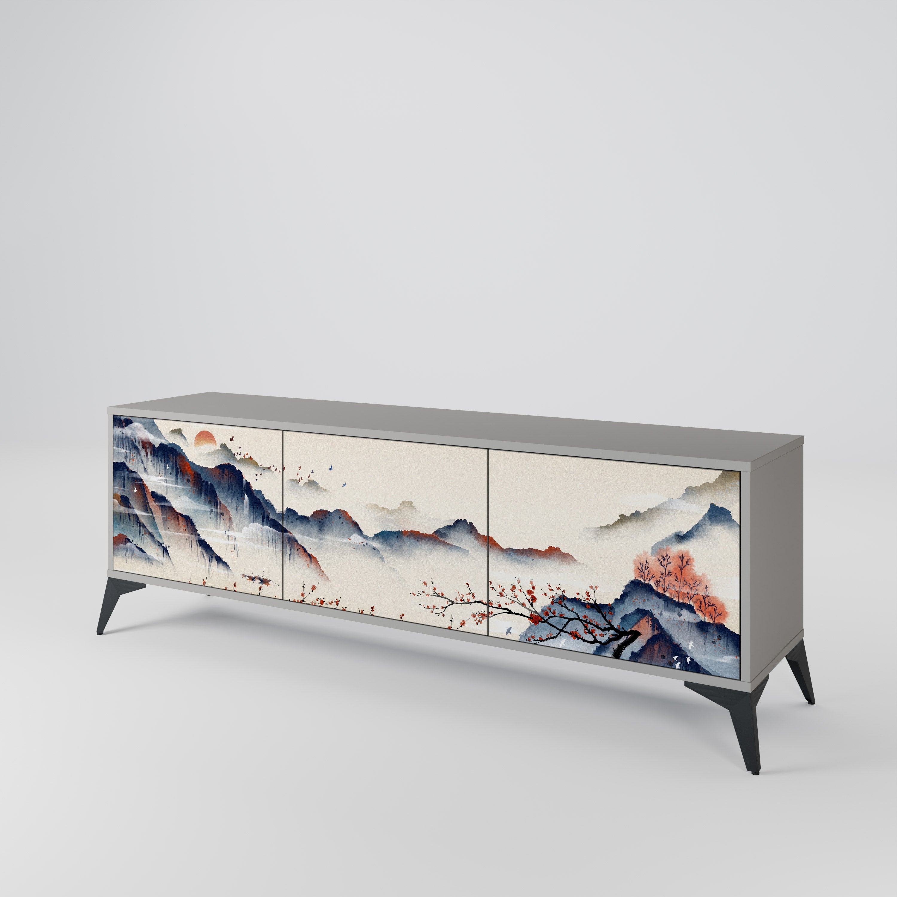 JAPANESE LANDSCAPE Szafka RTV 3-drzwiowa korpus Szary