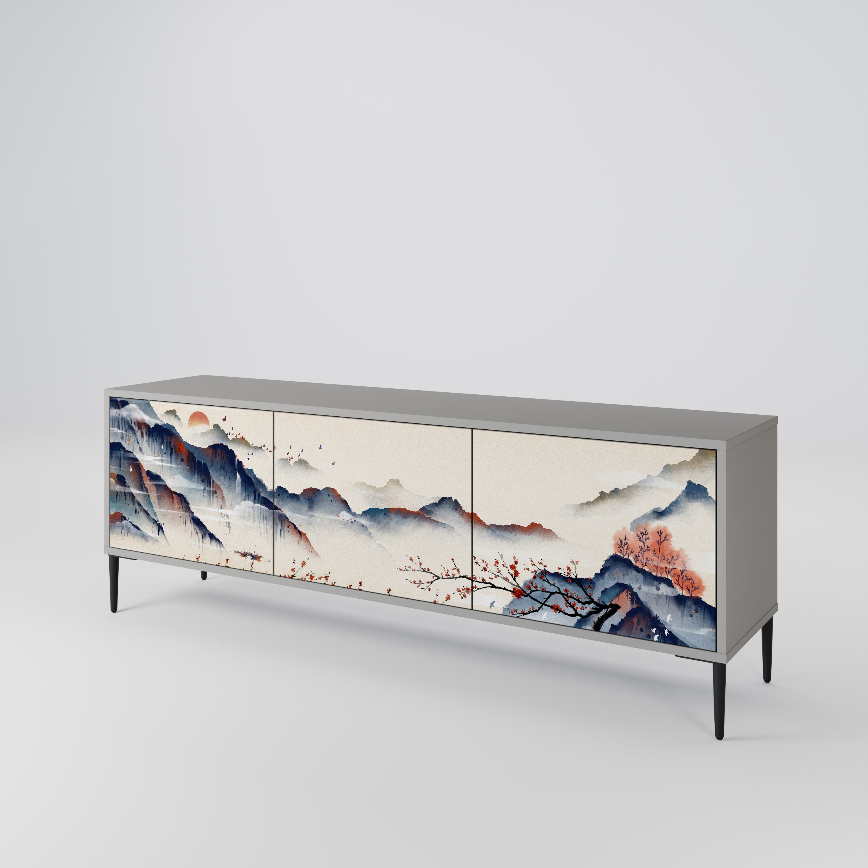 JAPANESE LANDSCAPE Szafka RTV 3-drzwiowa korpus Szary