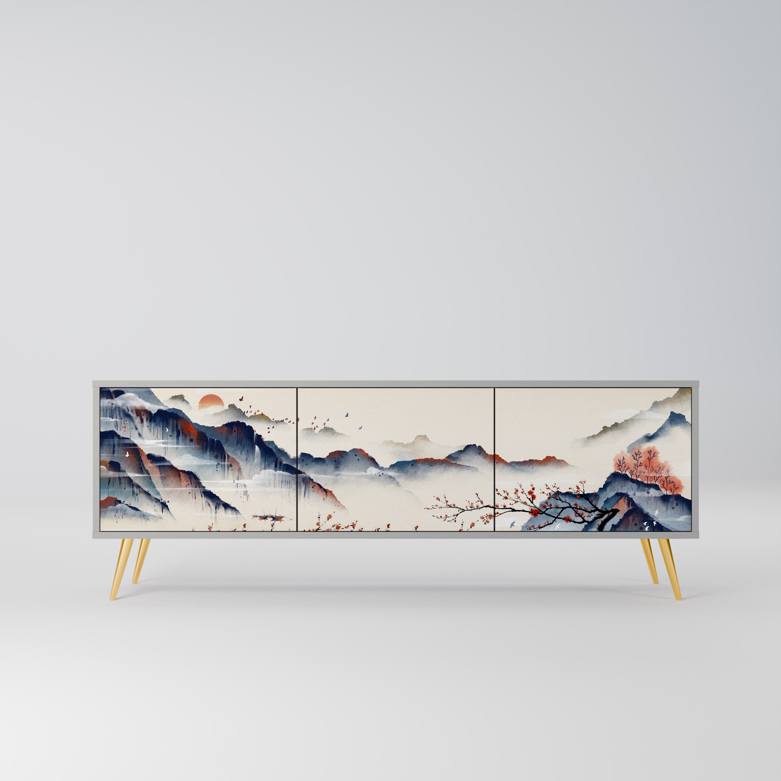 JAPANESE LANDSCAPE Szafka RTV 3-drzwiowa korpus Szary