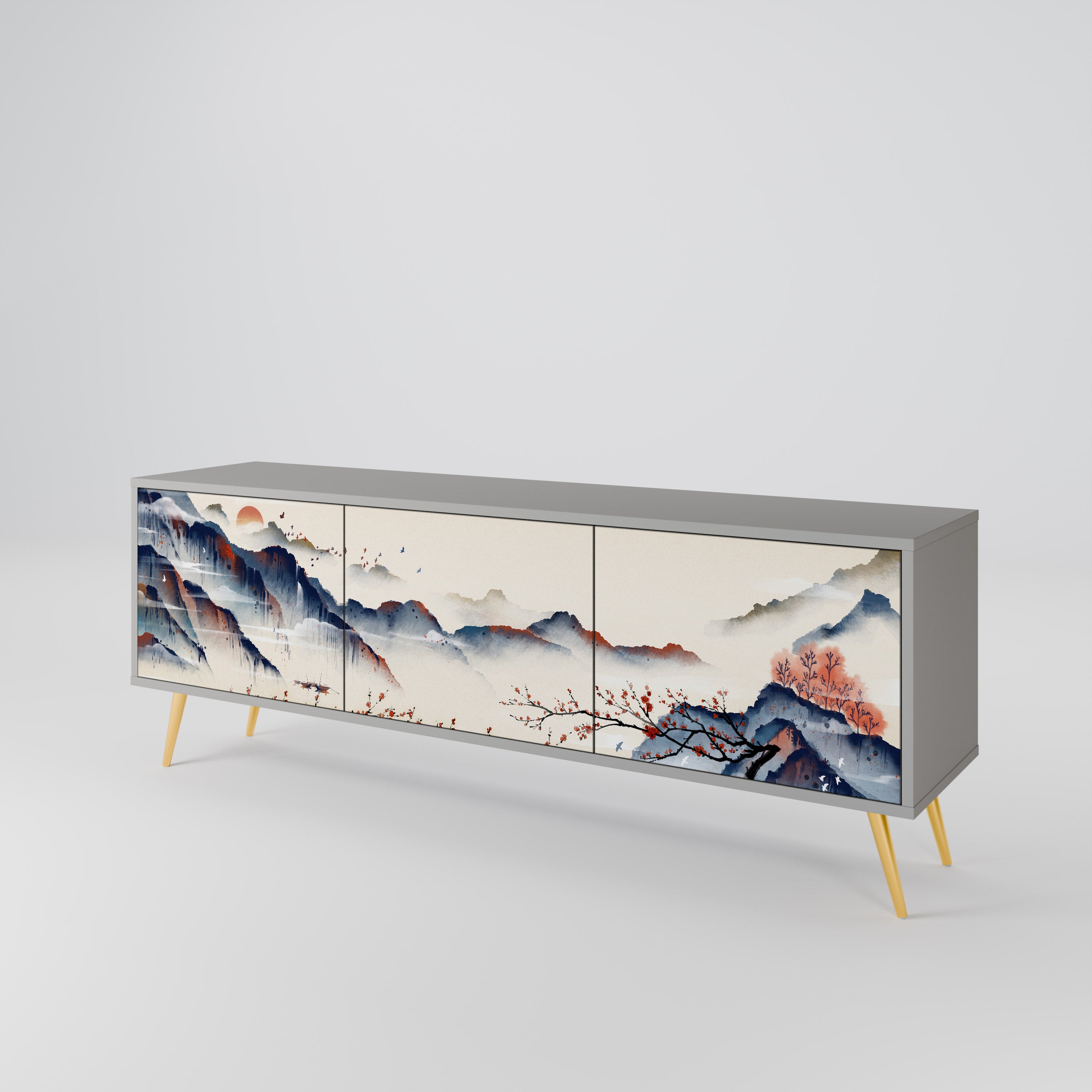 JAPANESE LANDSCAPE Szafka RTV 3-drzwiowa korpus Szary