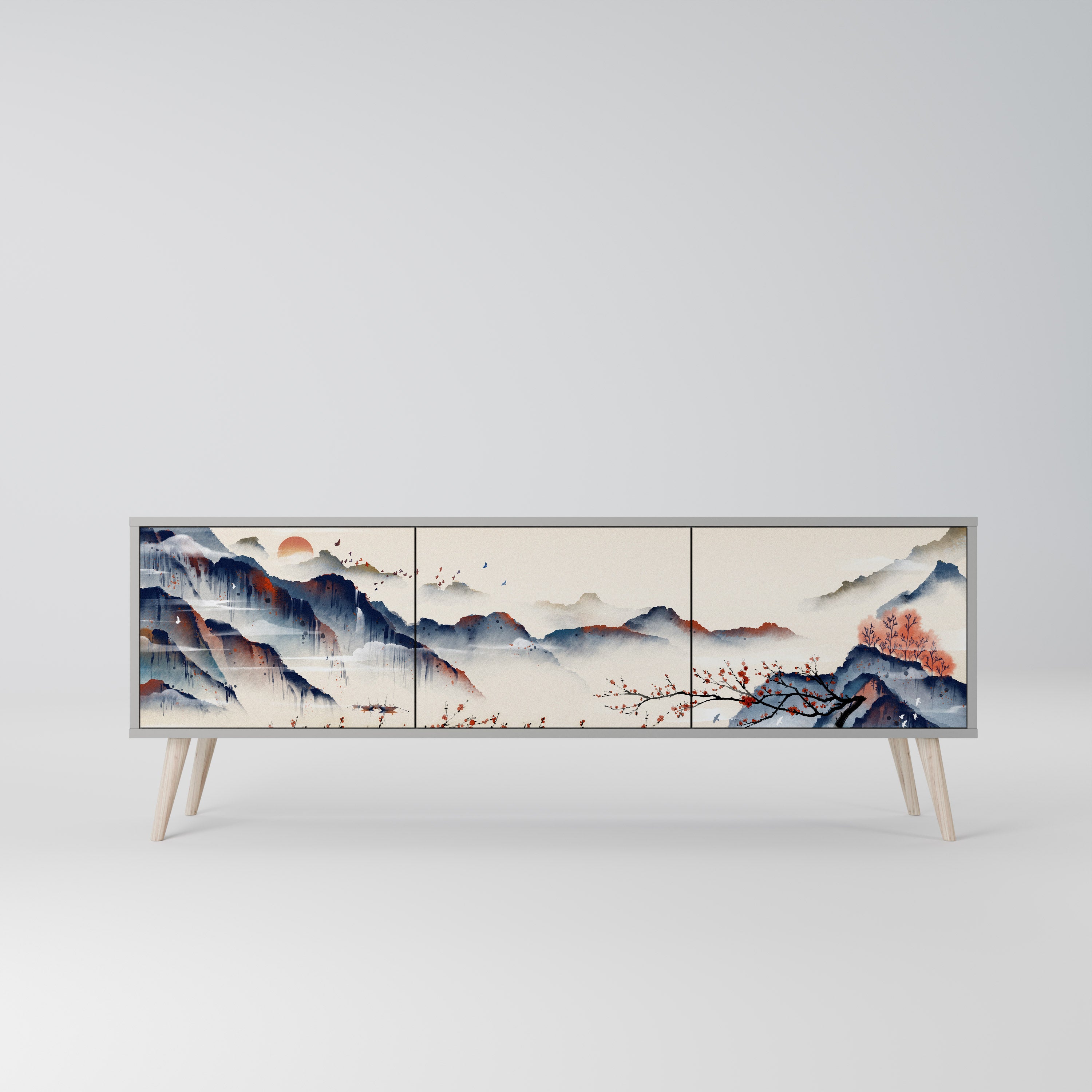 JAPANESE LANDSCAPE Szafka RTV 3-drzwiowa korpus Szary