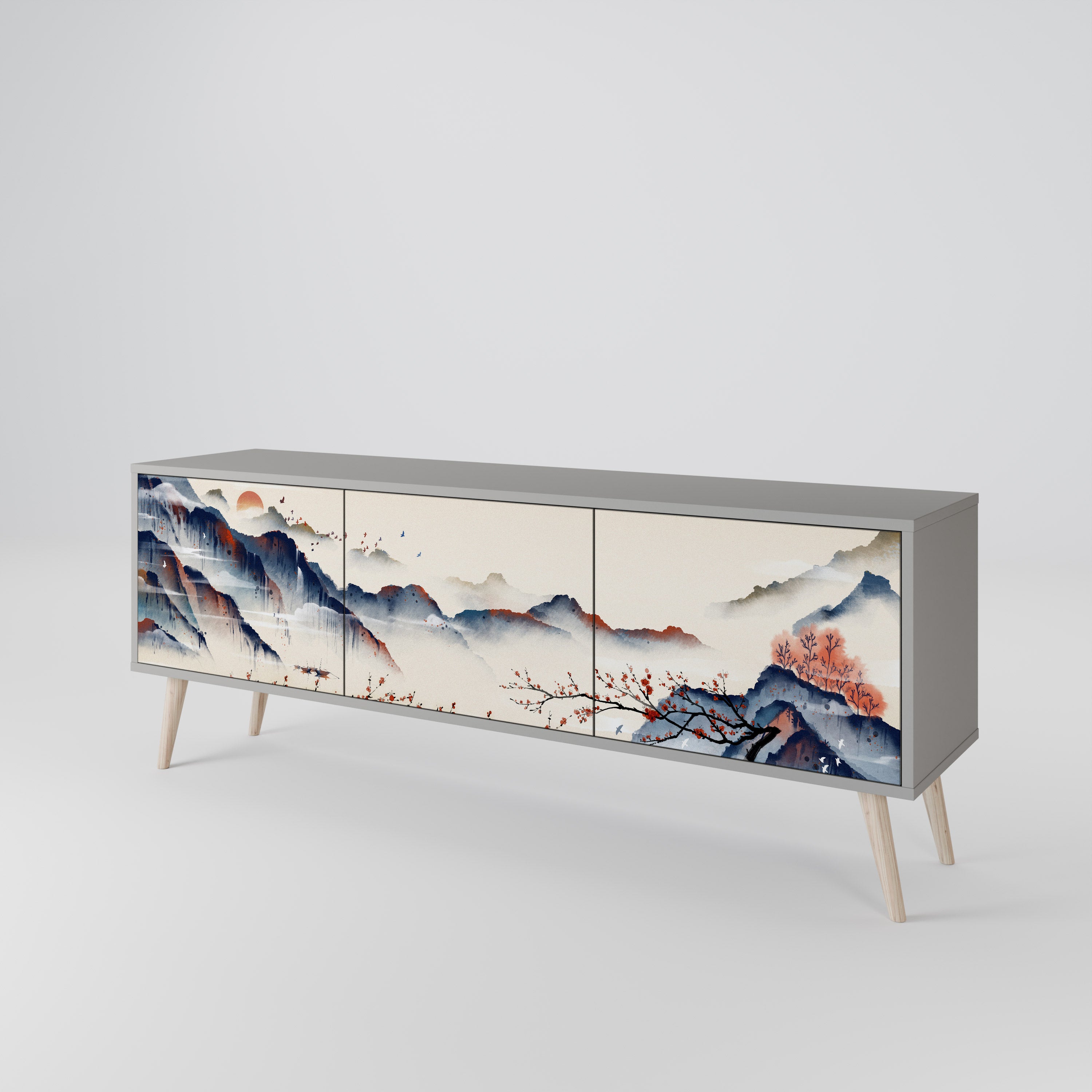 JAPANESE LANDSCAPE Szafka RTV 3-drzwiowa korpus Szary