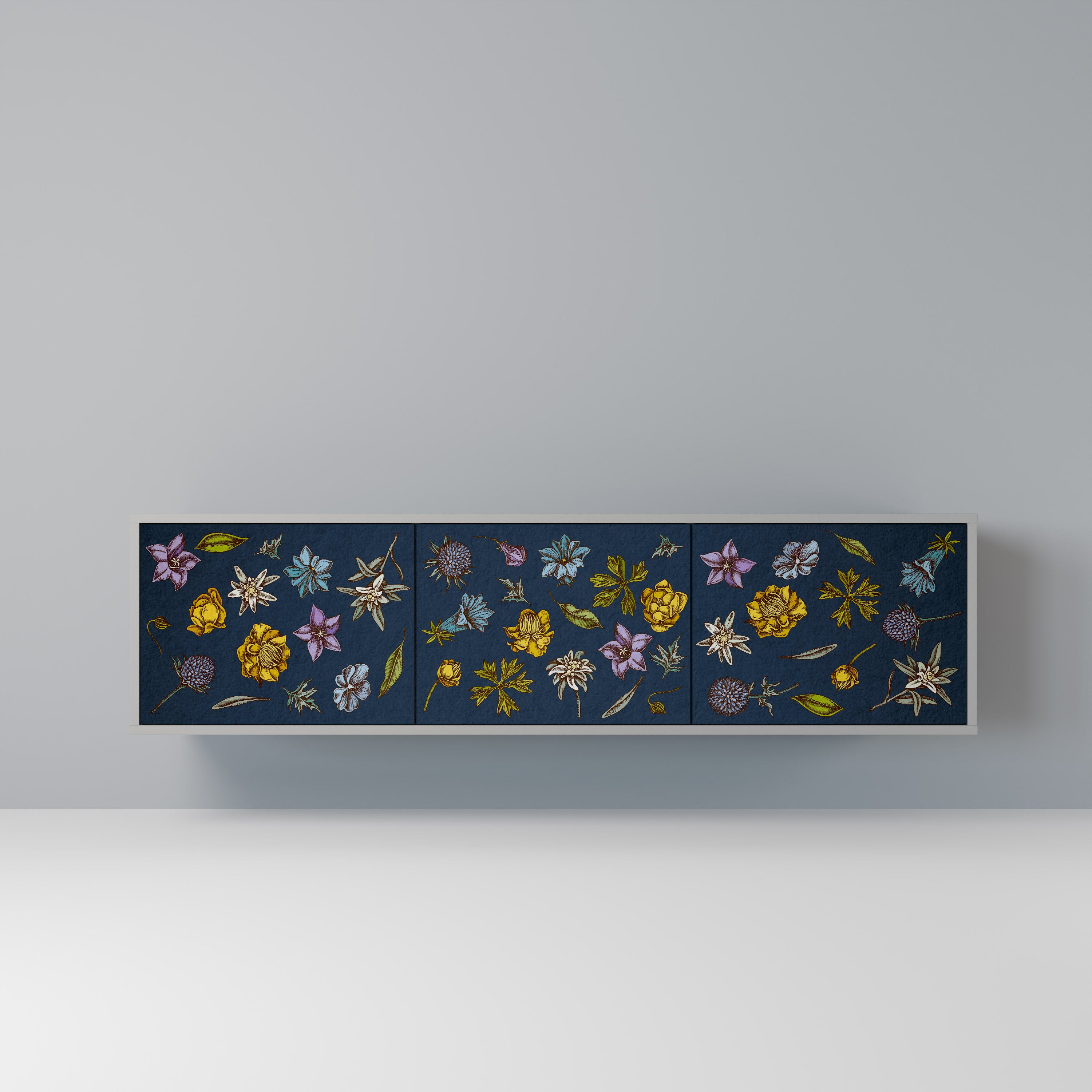 FLOWERS ON NAVY BLUE Szafka RTV 3-drzwiowa korpus Szary