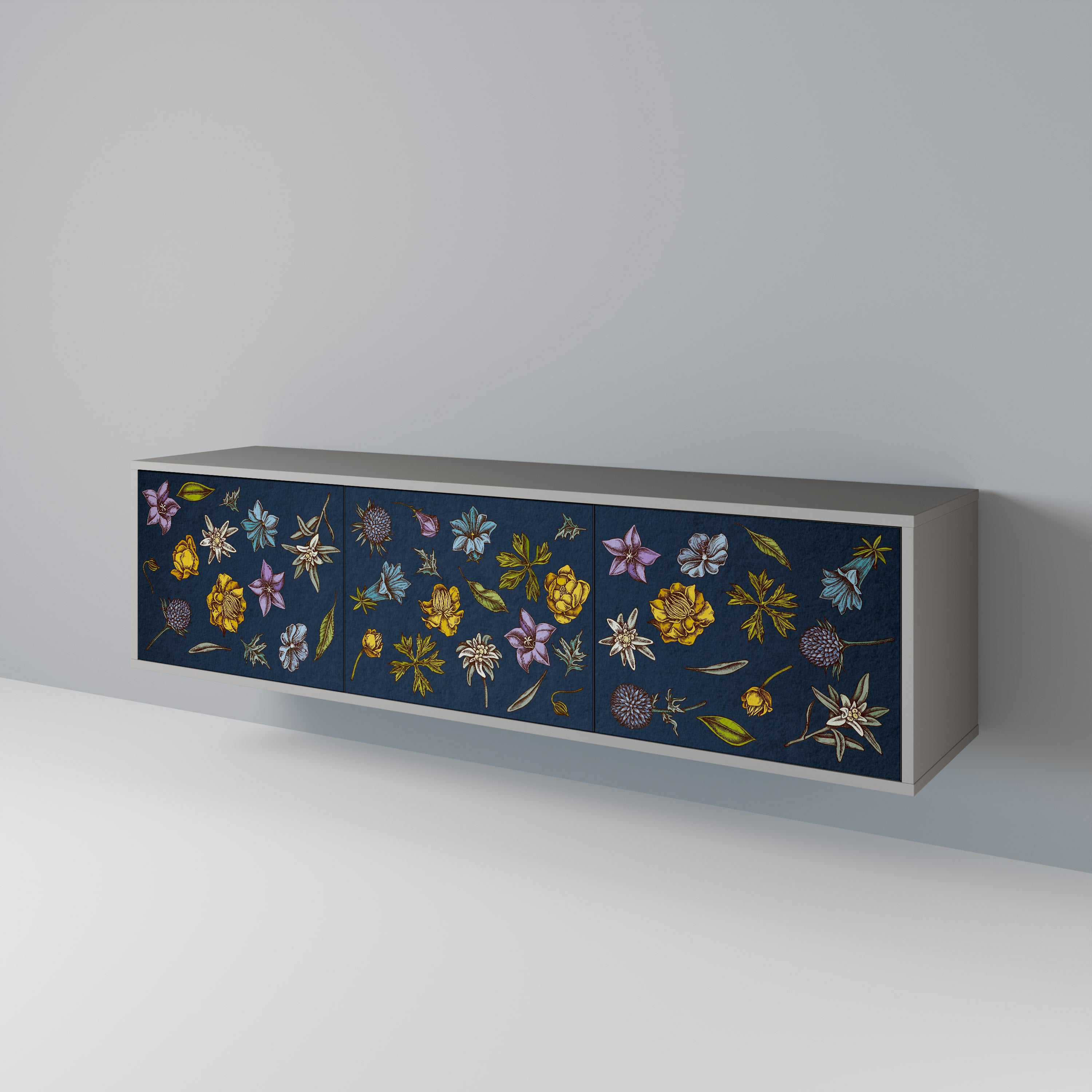 FLOWERS ON NAVY BLUE Szafka RTV 3-drzwiowa korpus Szary