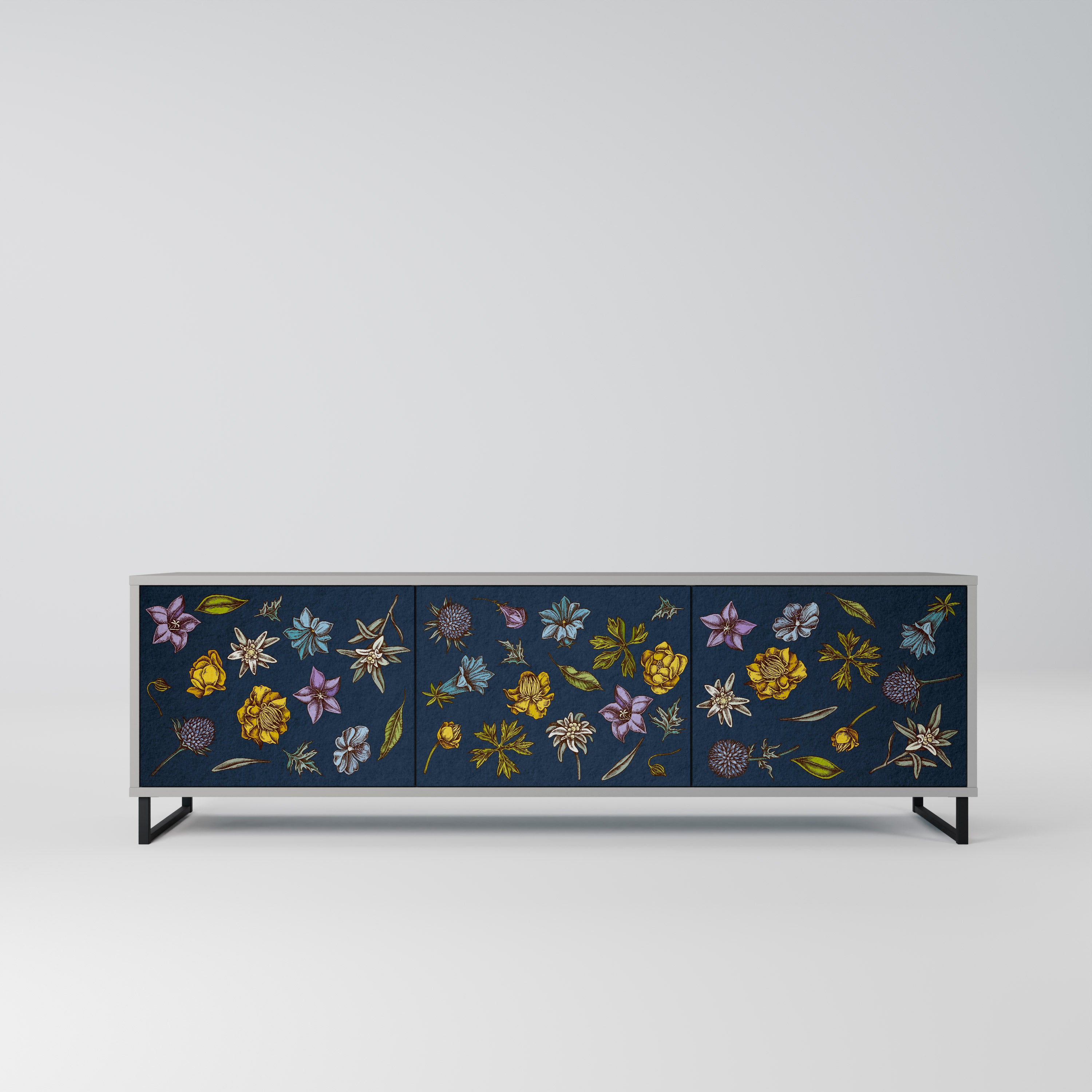 FLOWERS ON NAVY BLUE Szafka RTV 3-drzwiowa korpus Szary