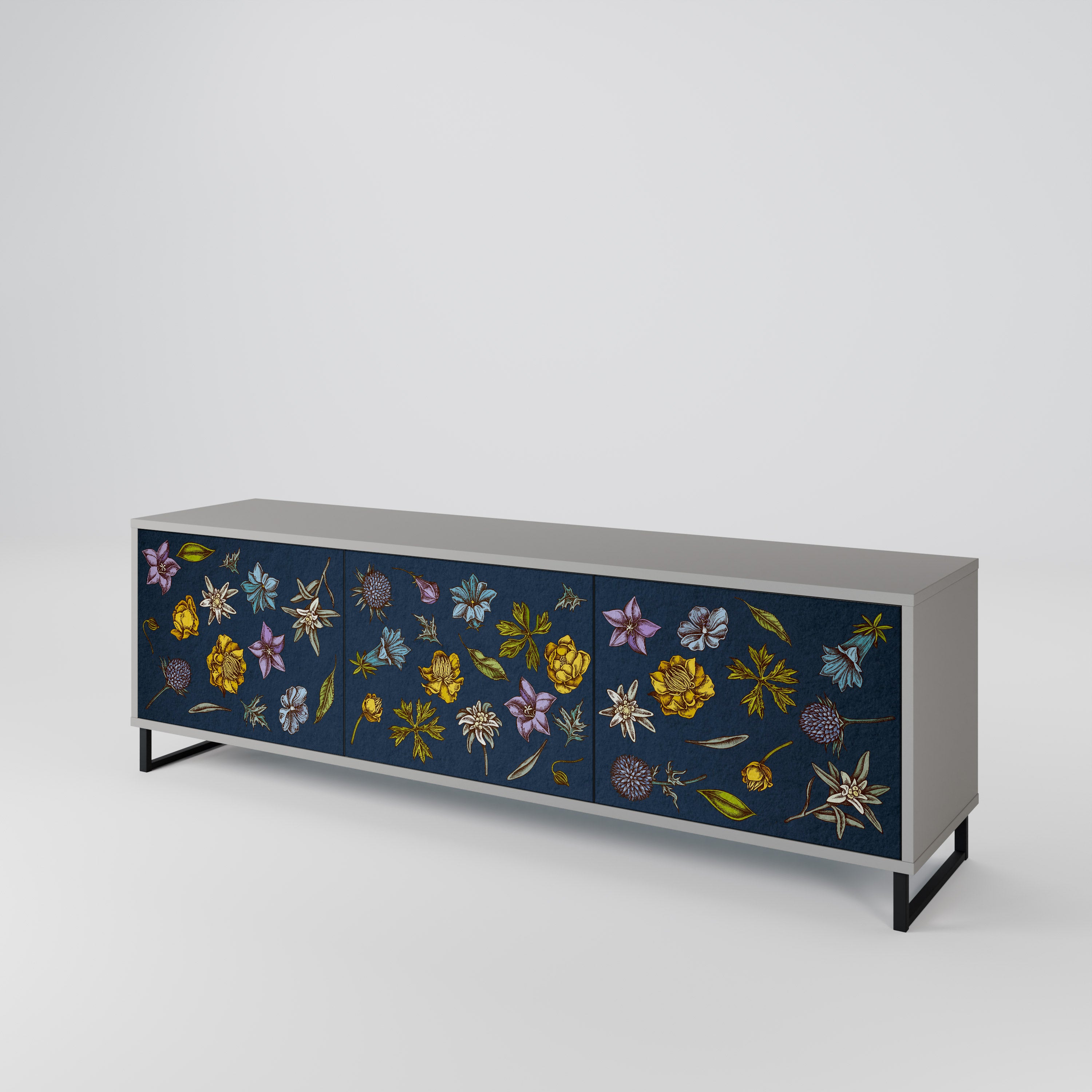 FLOWERS ON NAVY BLUE Szafka RTV 3-drzwiowa korpus Szary