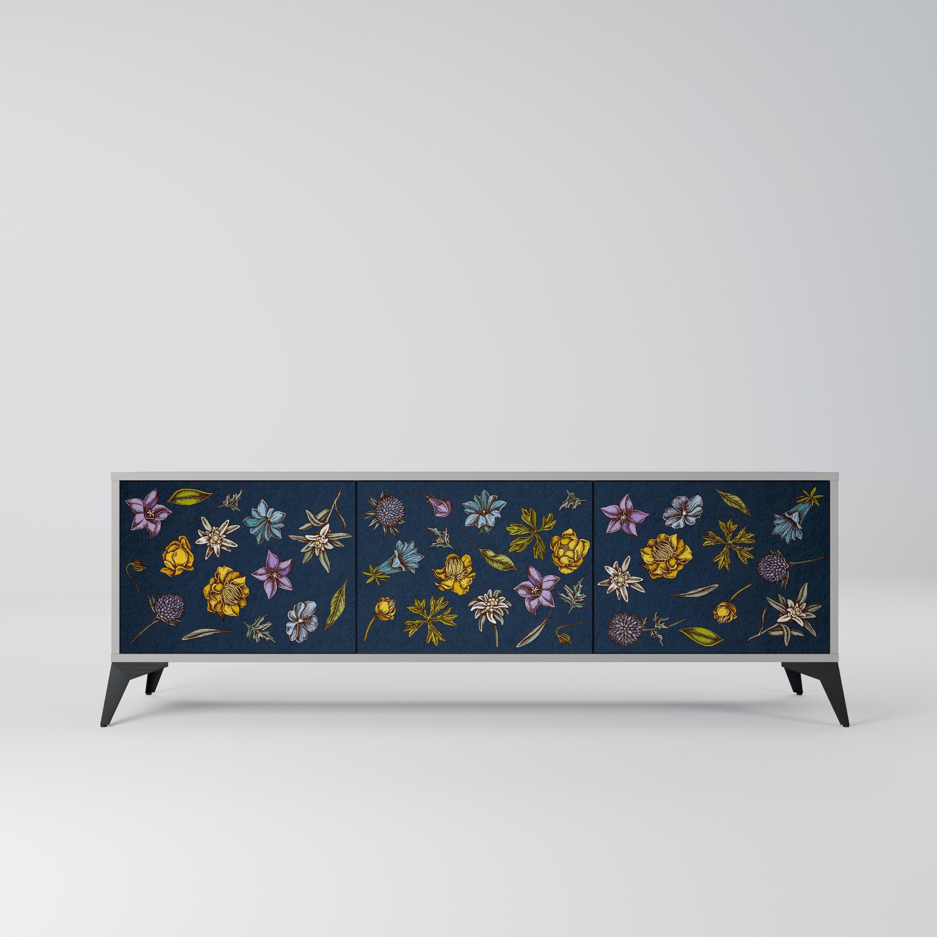 FLOWERS ON NAVY BLUE Szafka RTV 3-drzwiowa korpus Szary