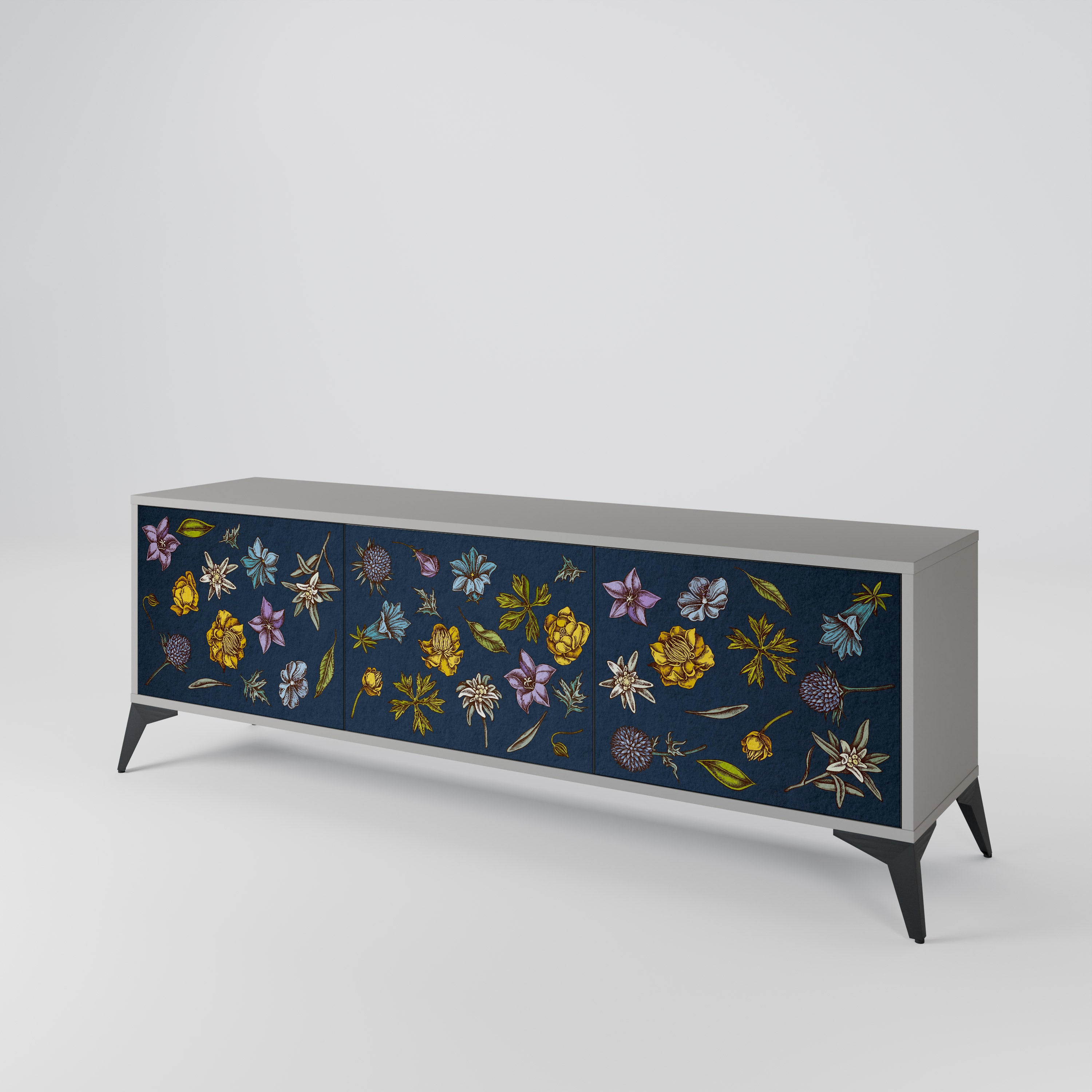 FLOWERS ON NAVY BLUE Szafka RTV 3-drzwiowa korpus Szary