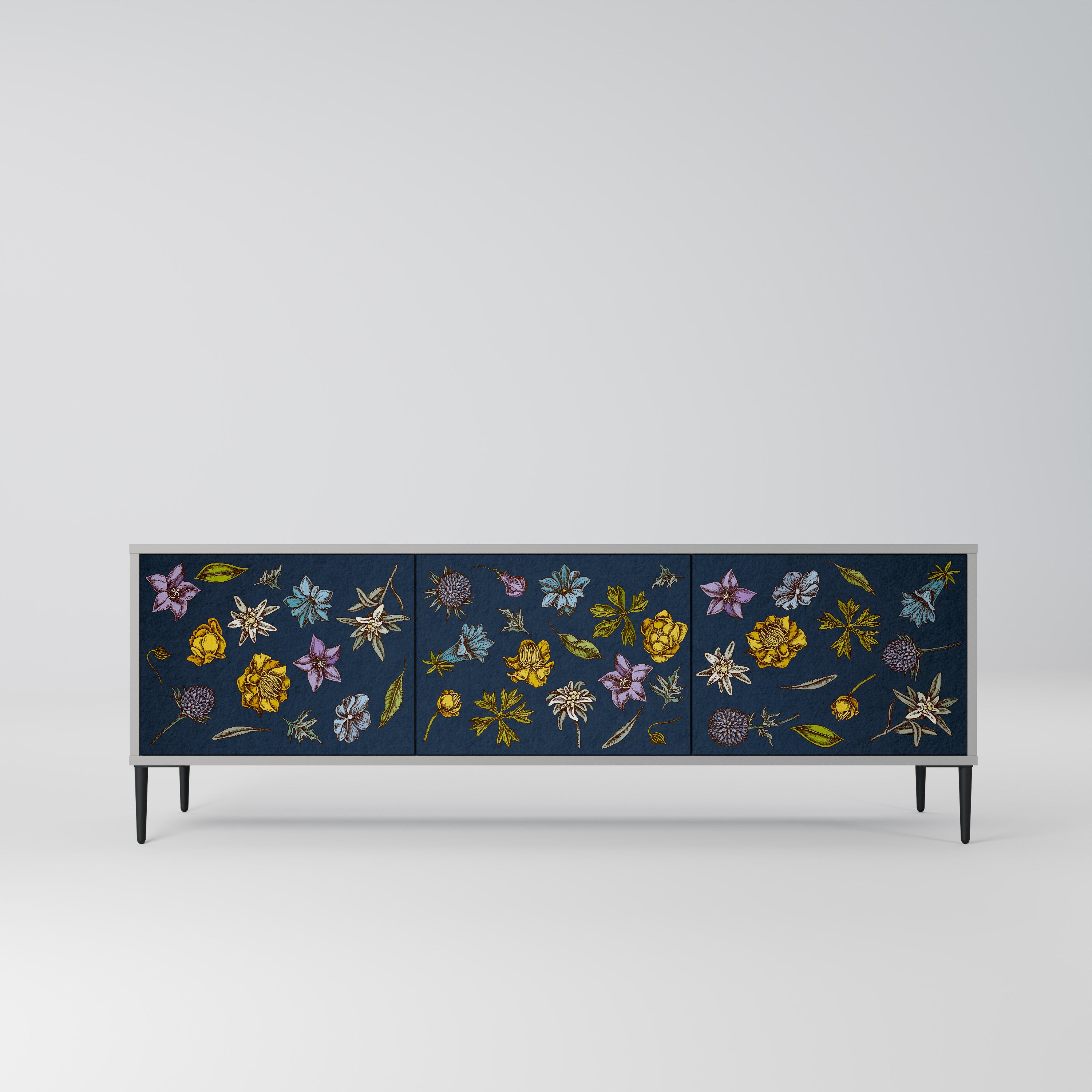 FLOWERS ON NAVY BLUE Szafka RTV 3-drzwiowa korpus Szary