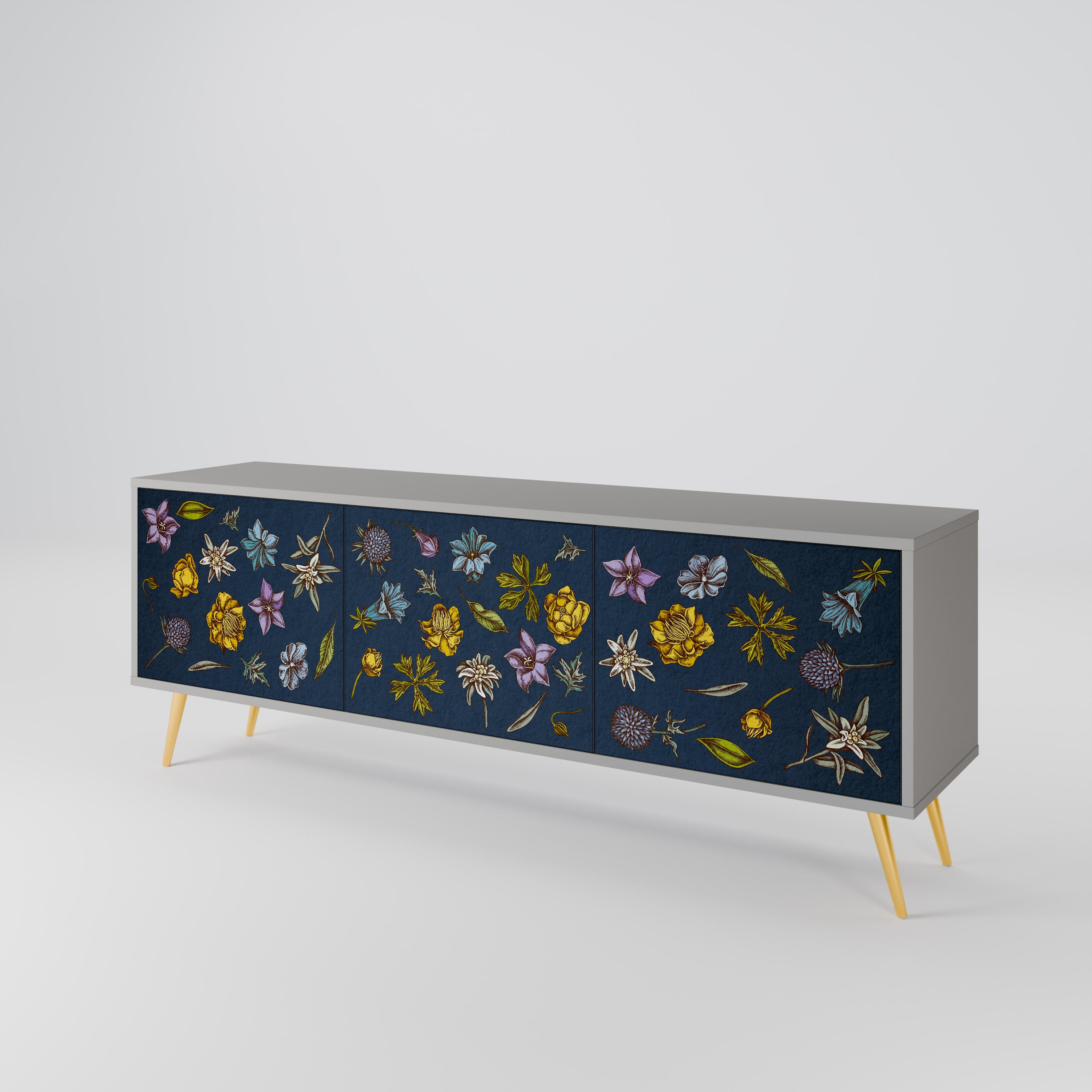 FLOWERS ON NAVY BLUE Szafka RTV 3-drzwiowa korpus Szary
