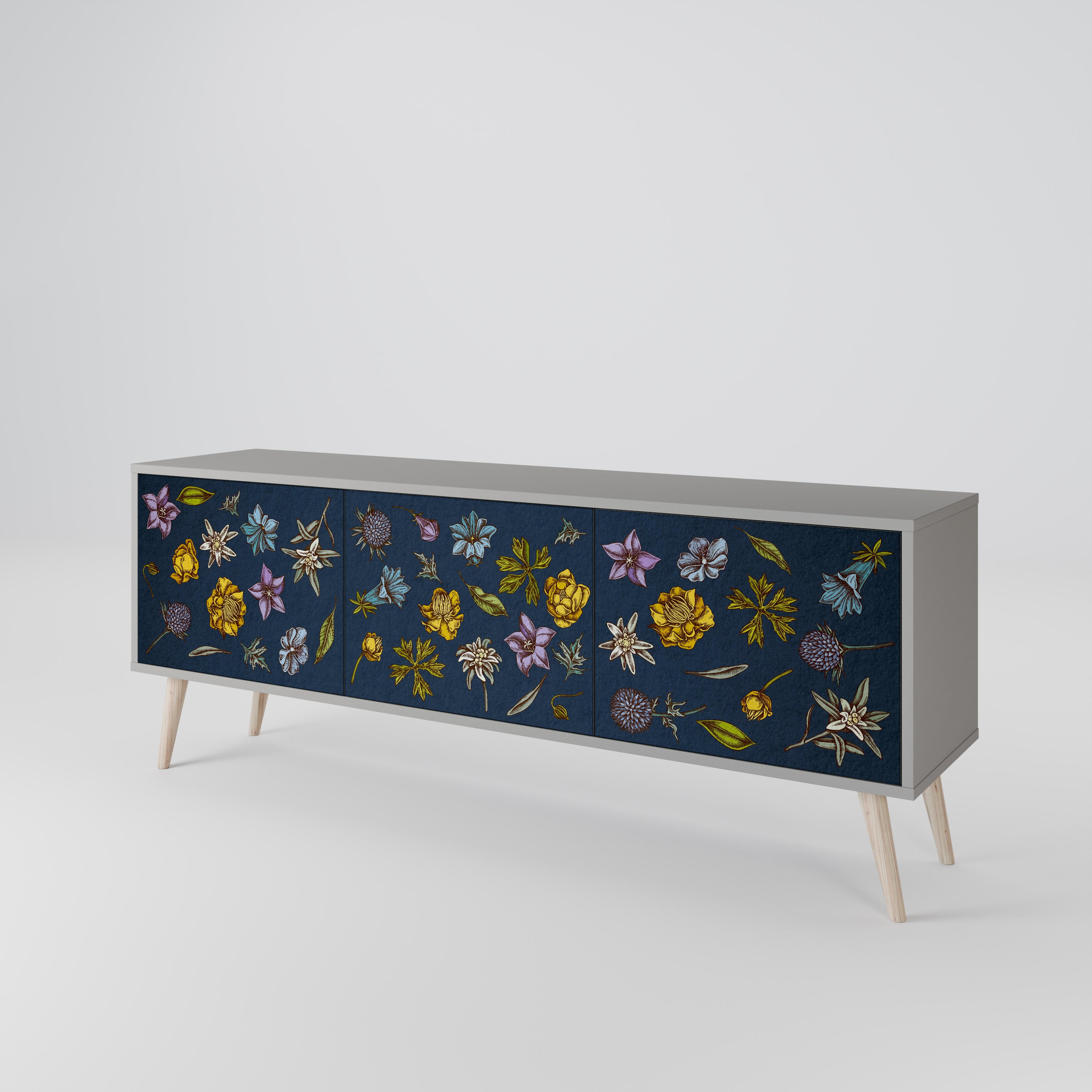 FLOWERS ON NAVY BLUE Szafka RTV 3-drzwiowa korpus Szary
