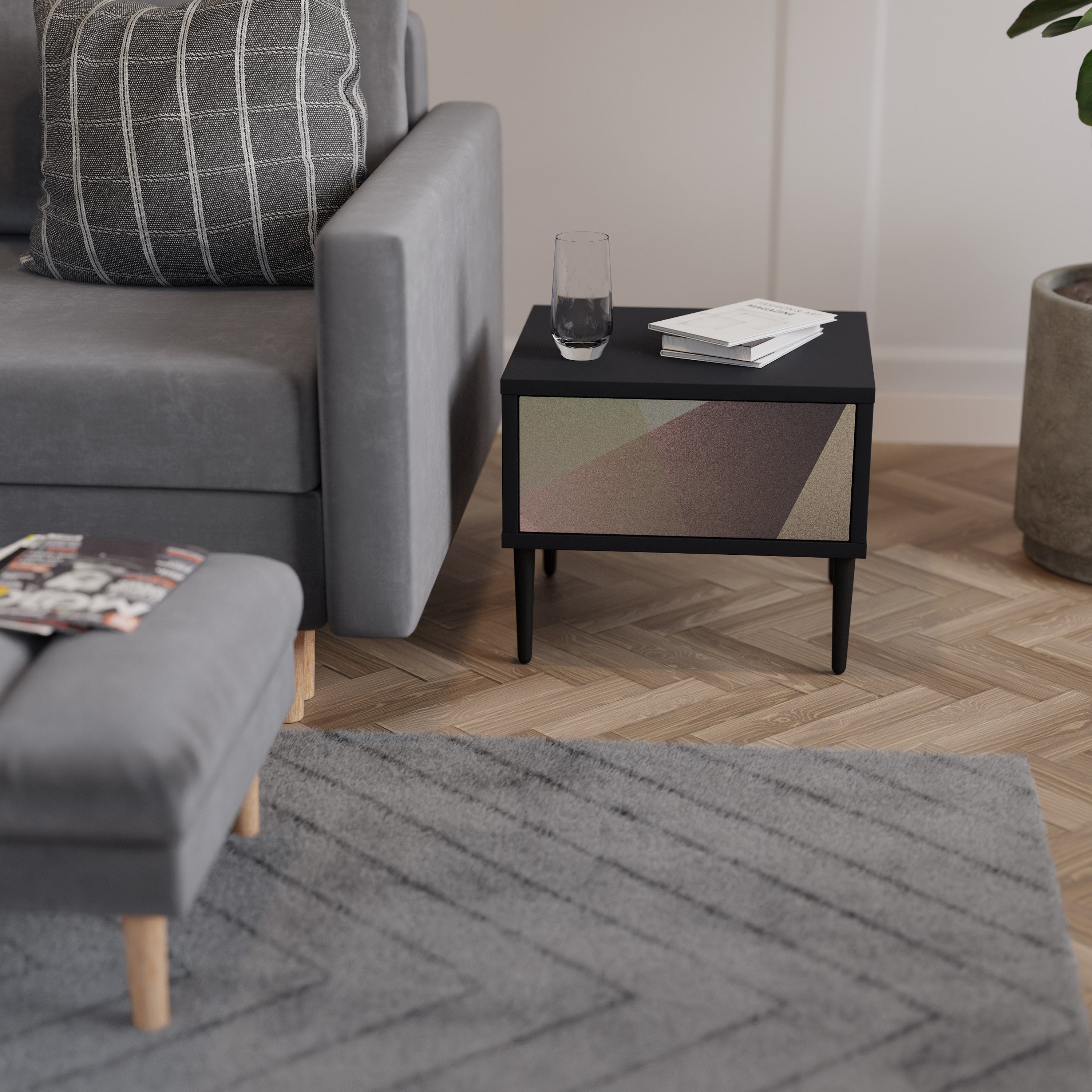 BEIGE GEOMETRY Szafka nocna Czarna