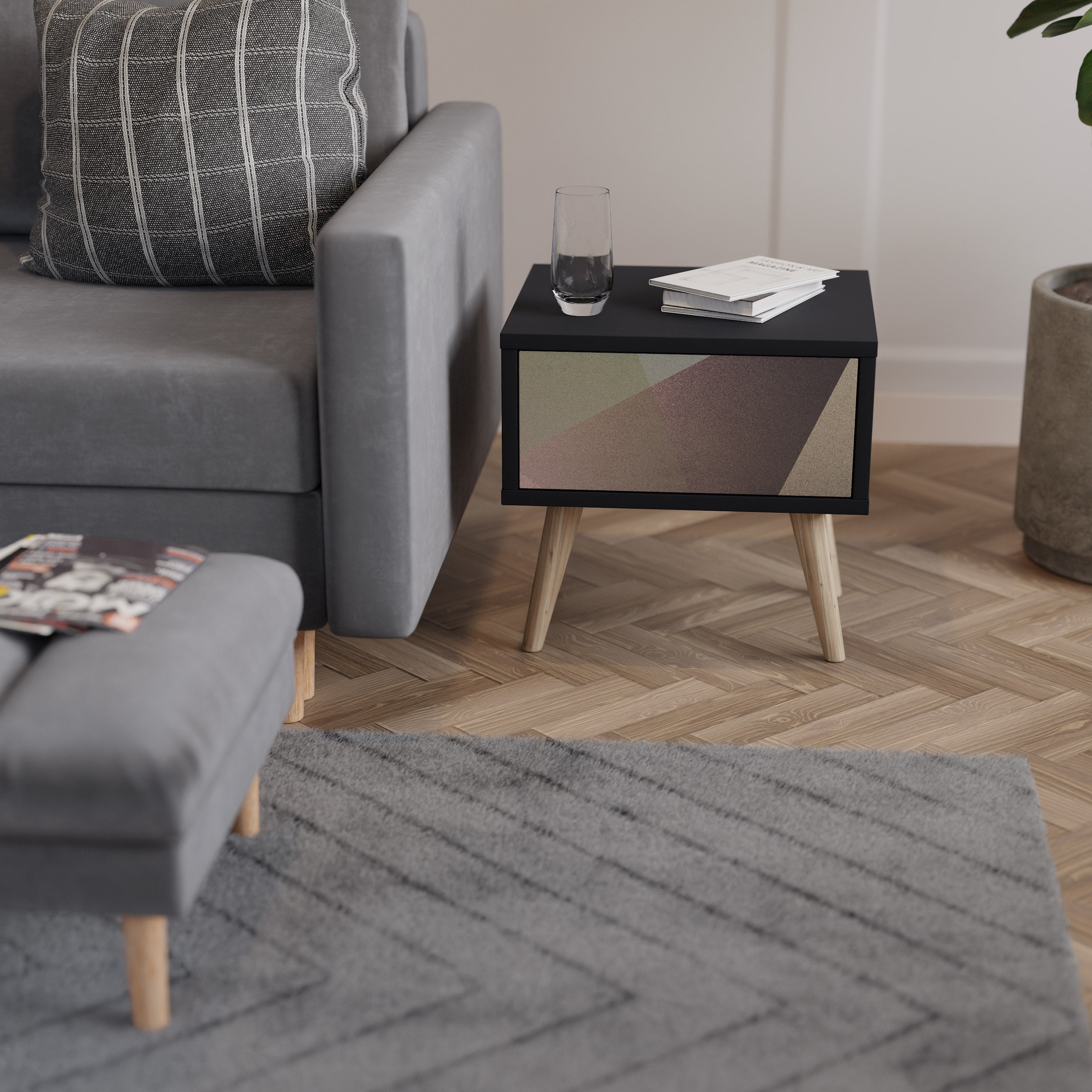 BEIGE GEOMETRY Szafka nocna Czarna