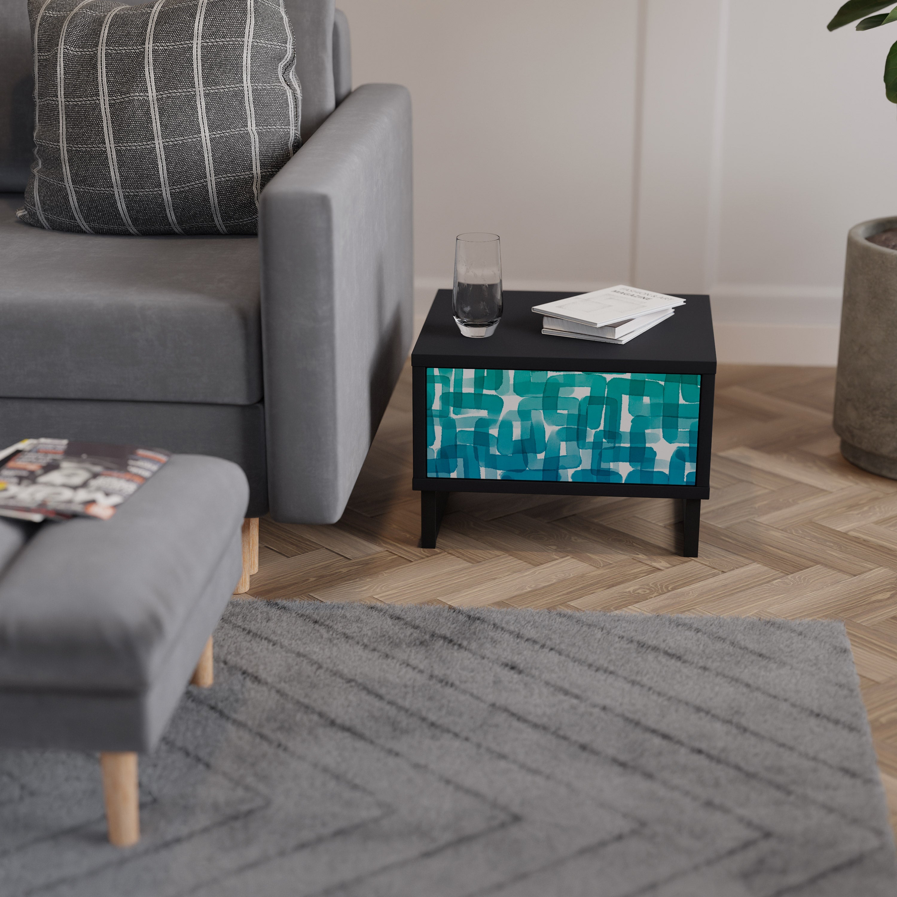 TURQUOISE RECTANGLES Szafka nocna Czarna