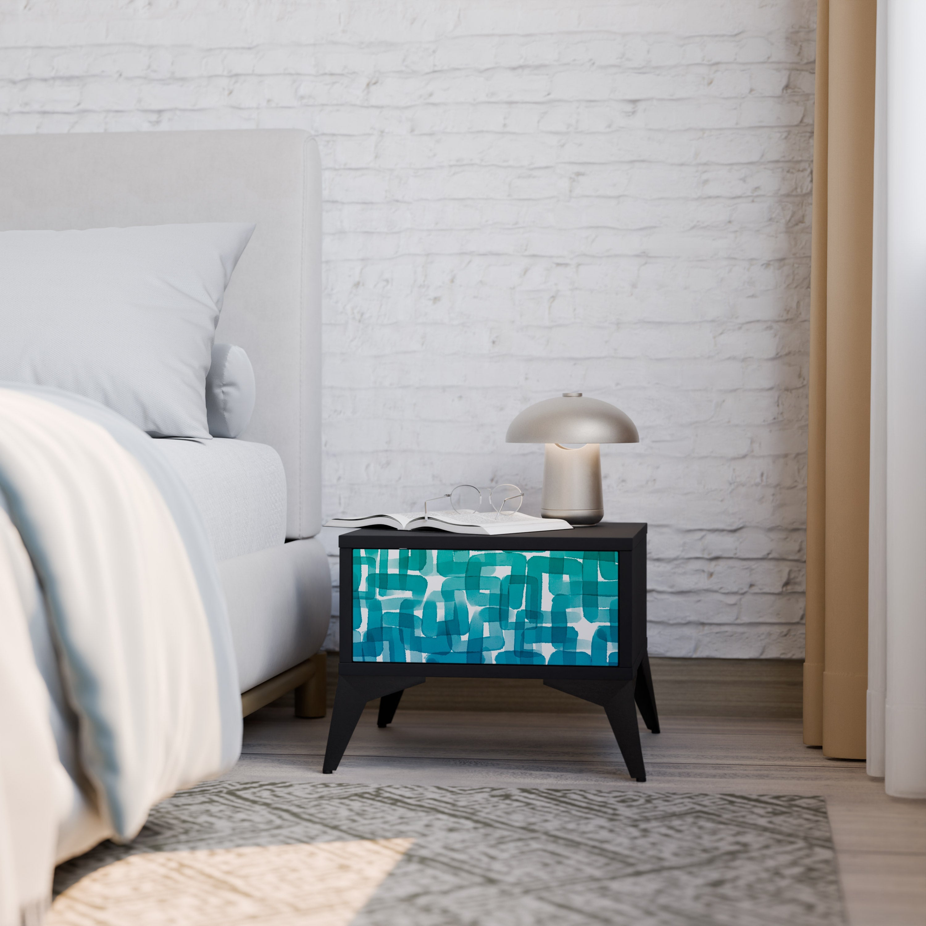 TURQUOISE RECTANGLES Szafka nocna Czarna
